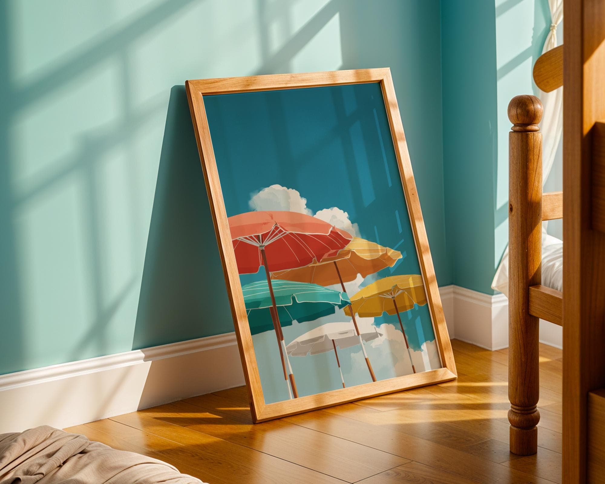 Retro Beach Umbrella Print: Colorful Coastal Wall Art (Digital Download - view 5