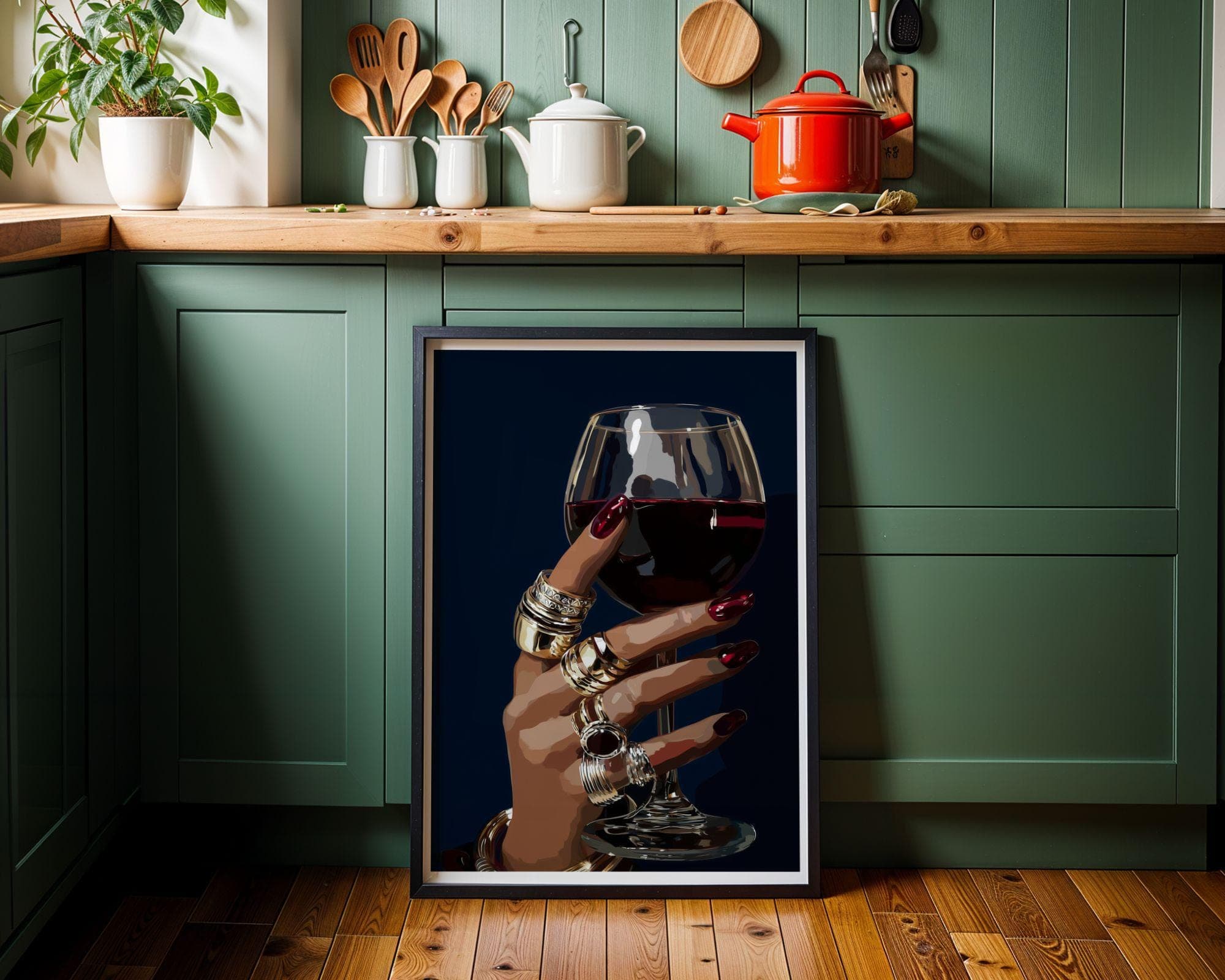 Black Woman Wall Art, Black Girl Print, Black Woman Poster, Wine Printable, Stylish Bar Decor, Bar Cart Decor, Feminine Glam Print, - view 4
