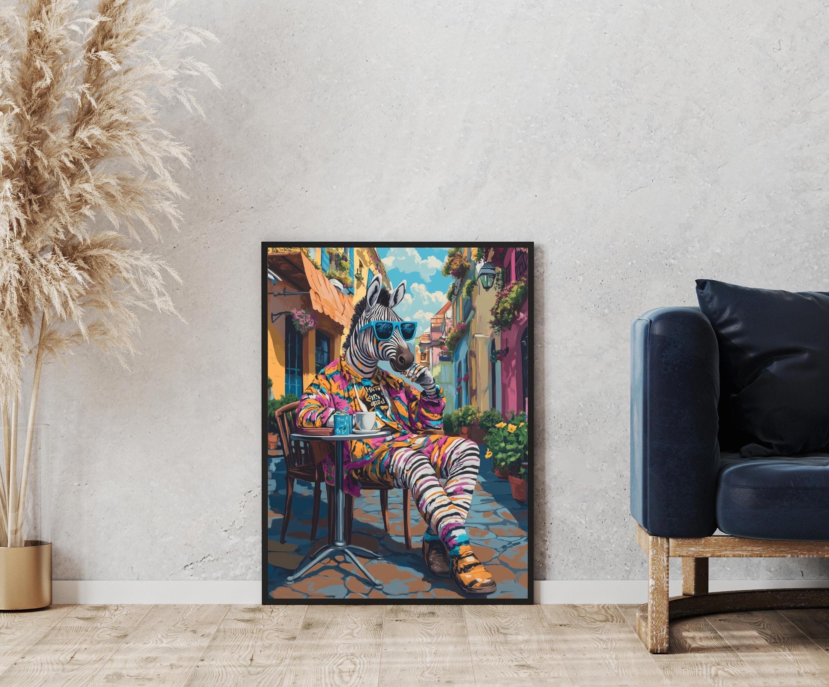 Maximalist Zebra Poster, Aesthetic Zebra Maximalist Decor, Preppy Dorm Decor, Cute Apartment Decor, Eclectic Home Decor, Funky Wall Art - view 3