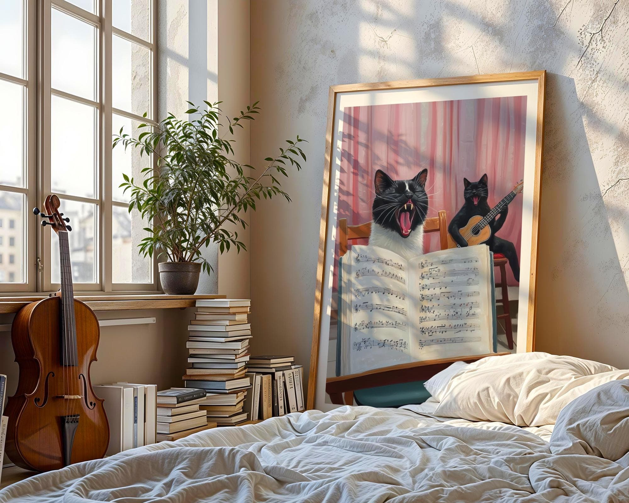 Funny Singing Cats Wall Art, Music Lover Decor, Cute Cat Poster, Opera Cat and Guitar Art, Cat Lover Gift, Quirky Home Decor, Dopamine Print - view 3