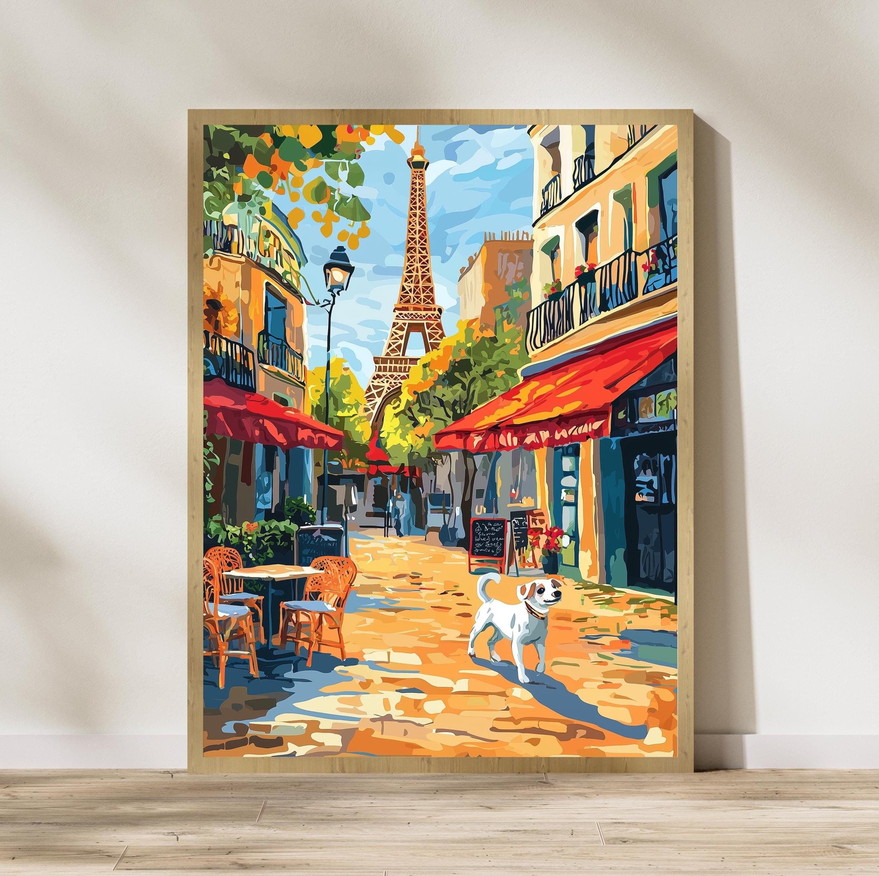 Paris Wall Art, Paris Travel Print, Eiffel Tower and Dog Art, Eiffel Tower Art Print, Colorful Eiffel Tower and Dog Art, Dog Lover Gift