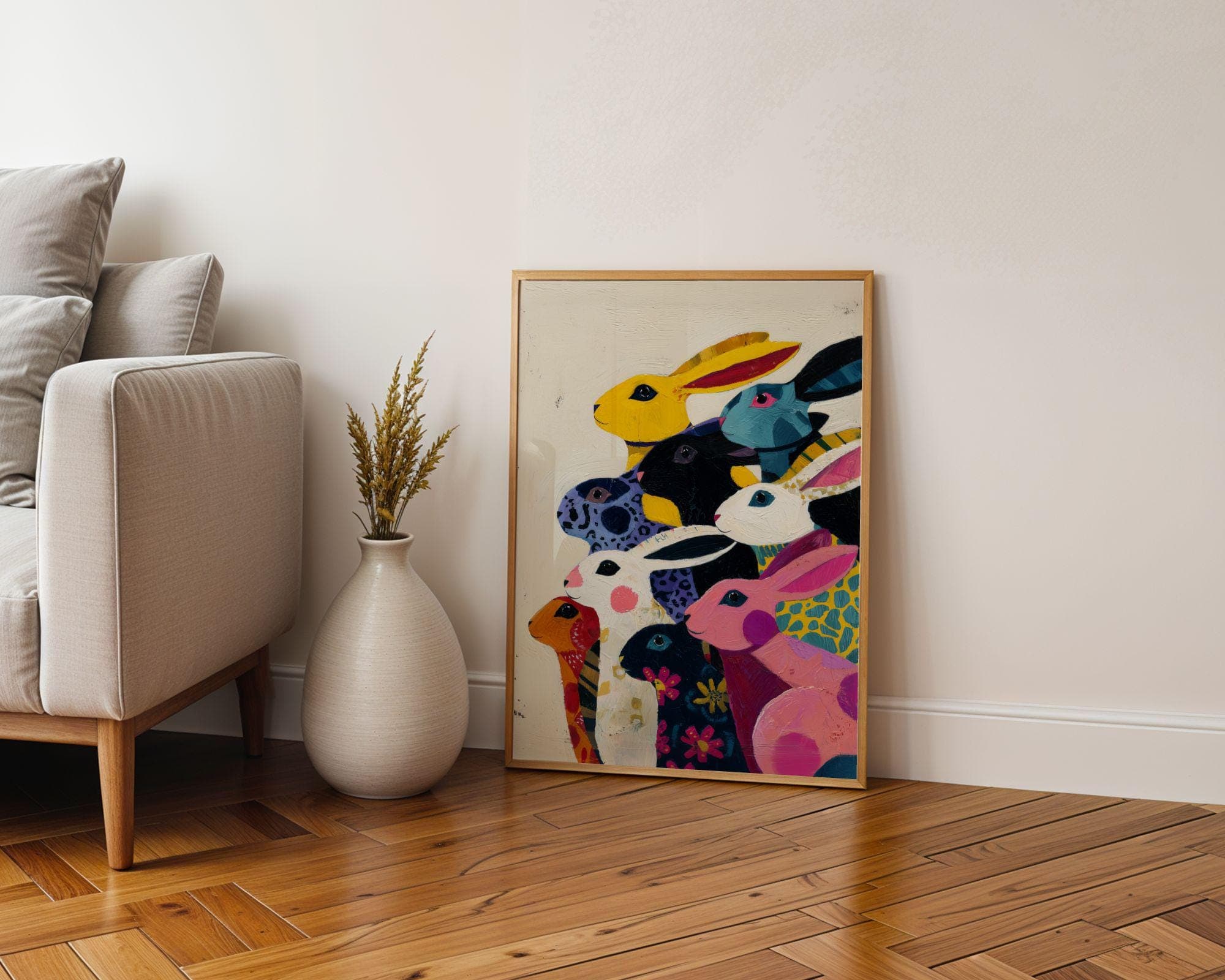 Colorful Bunny Wall Art, Whimsical Rabbit Print, Eclectic Maximalist Home Decor, Pop Art Rabbit Print, Color Pop Nursery & Kids Room Art