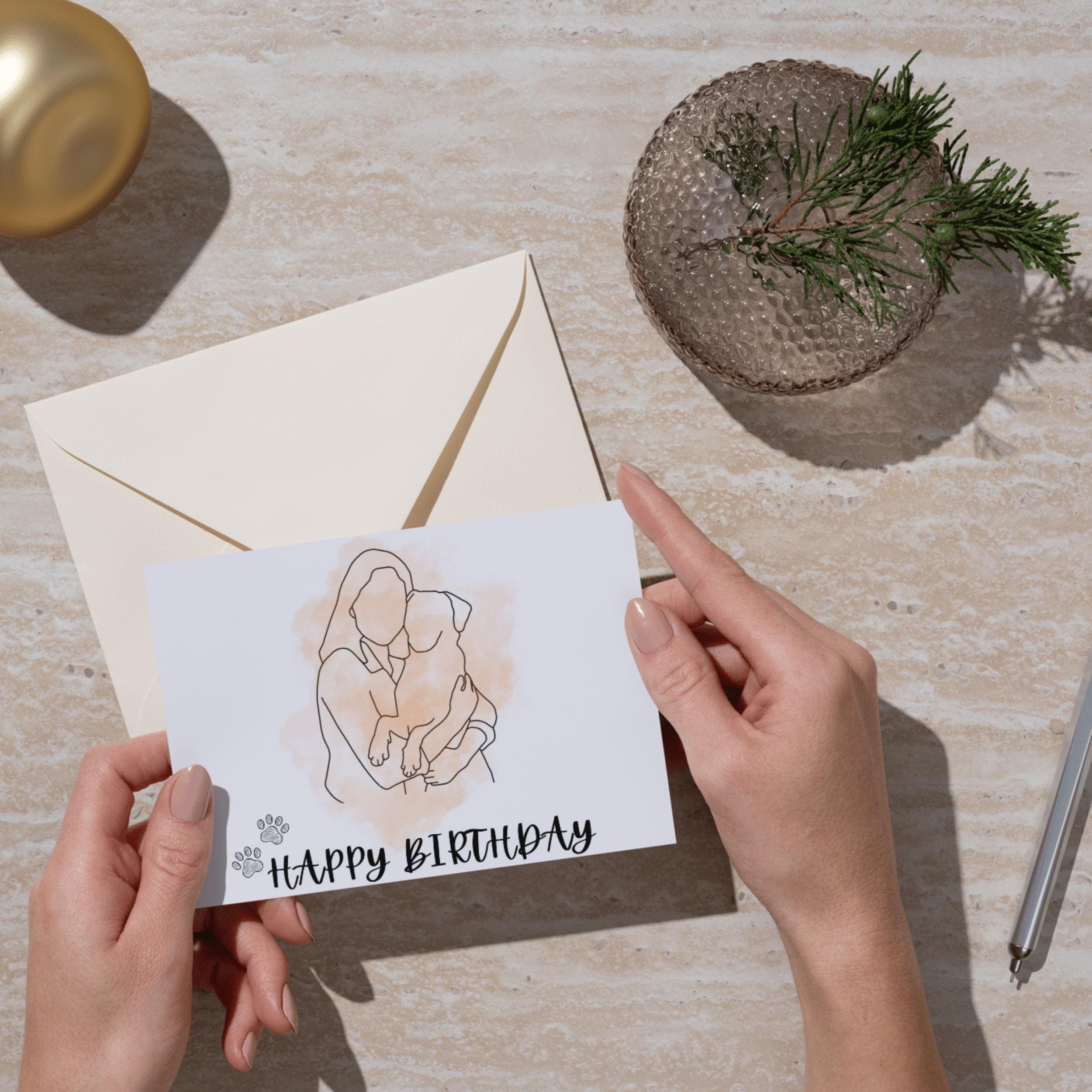 Custom Minimalist Birthday Card, Personalized Happy Birthday Card, Custom Line Art Bhirtday Card, Faceless Portrait Card, line art greeting - view 4