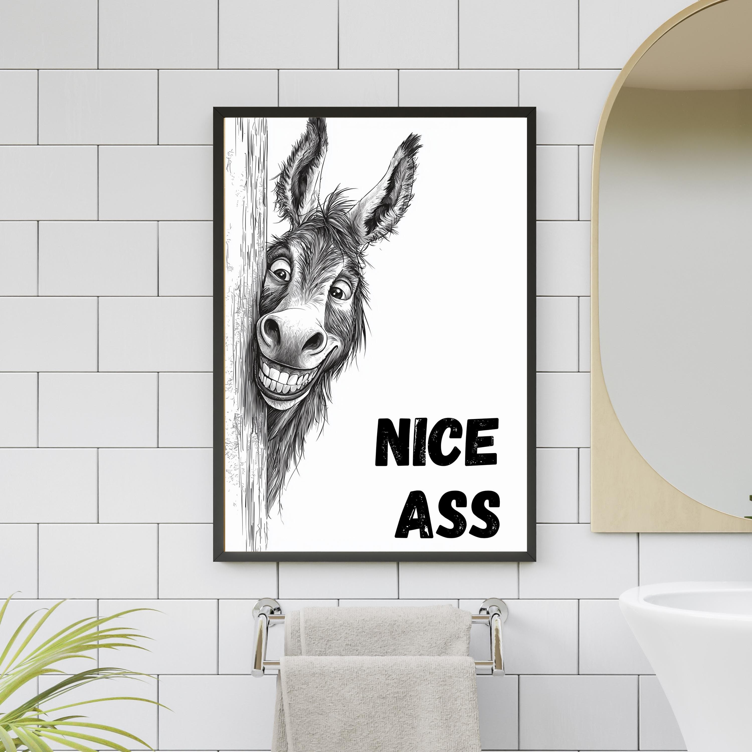 Donkey Nice Ass Bathroom Poster, Bathroom Funny Decor, Funny Toilet Print, Bathroom Wall Decor, Donkey Funny toilet Printable, Nice Ass Art - view 4