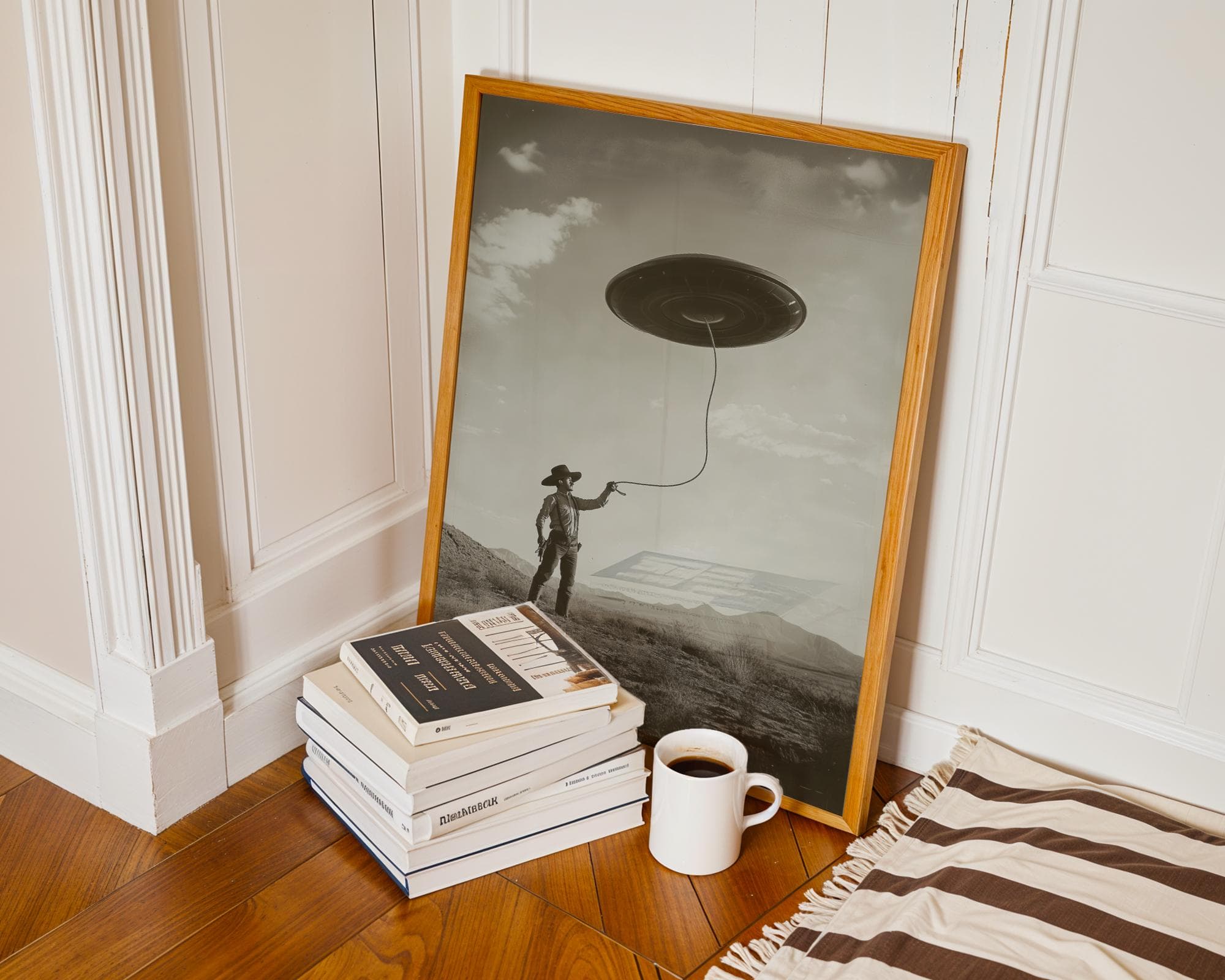 Western Sci‑Fi Cowboy UFO Decor, Surreal Desert UFO Poster, Bedroom Pop of Quirk, Sci-Fi Cowboy, Whimsical Wild West Alien Art Print - view 4