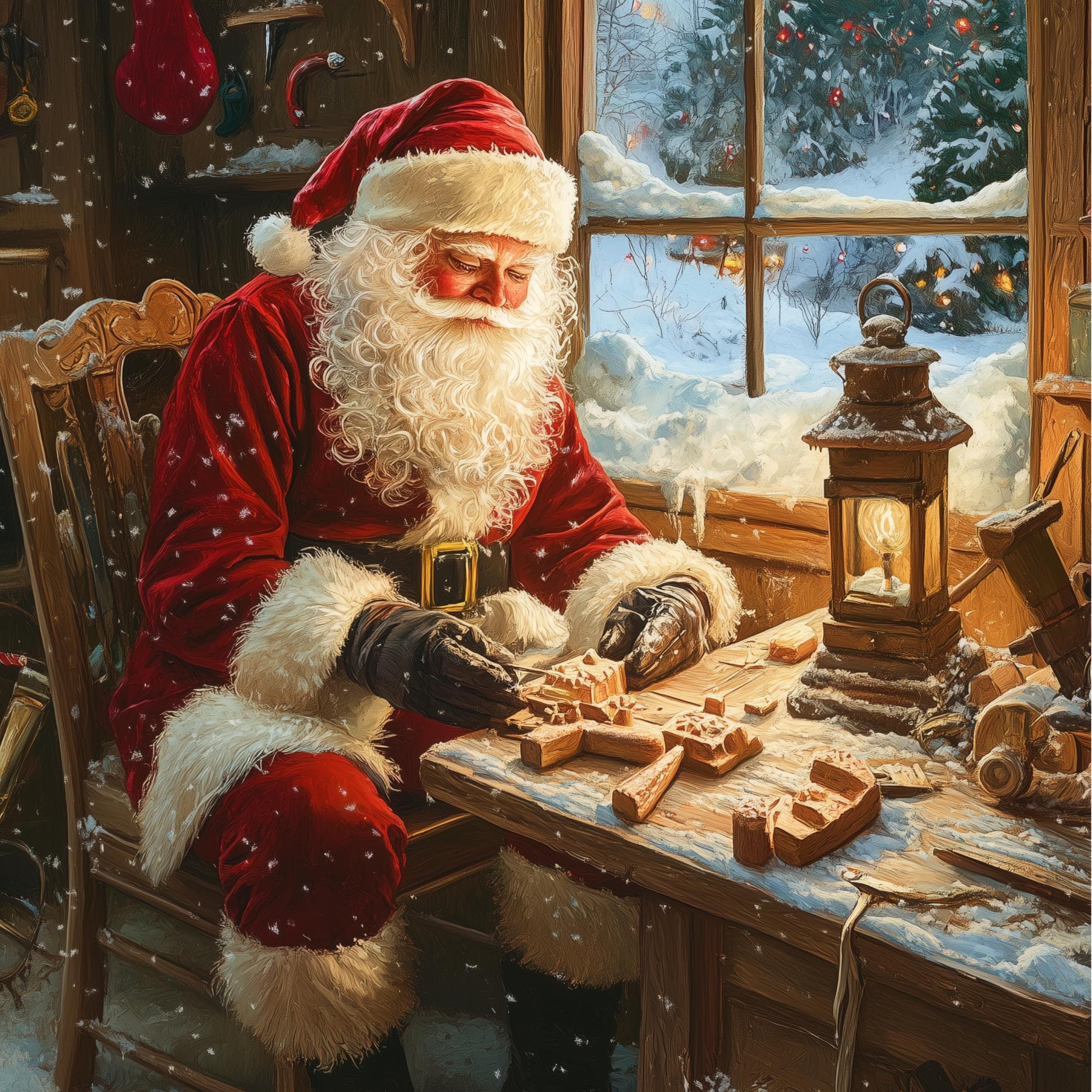 Santa Claus Crafting Wooden Toys - Rustic Christmas Wall Art Print, Digital Santa Claus Download, Vintage Christmas Home Decor, Santa Prints - view 2
