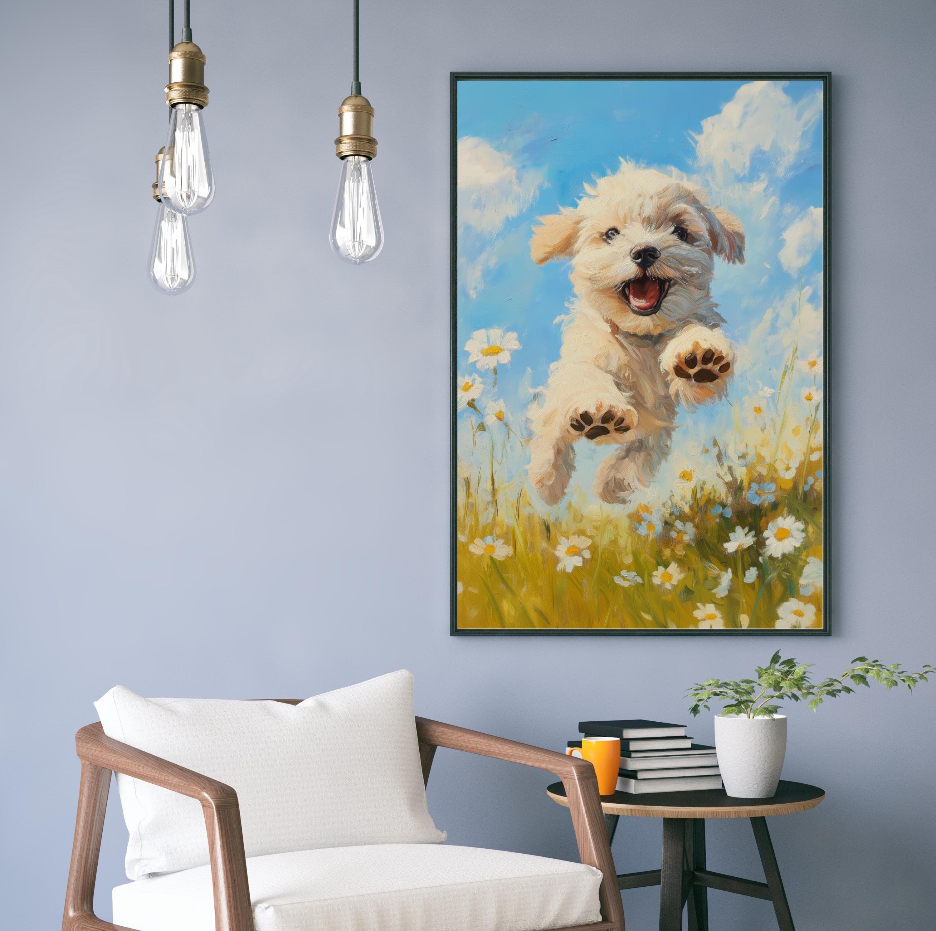 Colorful Puppy Wall Art, Colorful Dog Print, Oil Painting, Playful Dog Art Print, Nursery Wall Decor, Cute Dog Wall Art, Preppy Room Decor - view 4