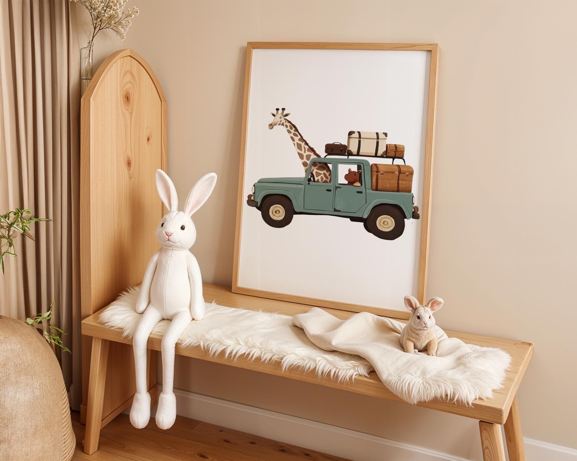 Whimsical Safari Animal Wall Art, Nurserywall Art, Farmhouse Safari Animal Art, Nursery Animal Travel Painting, Safari Animals Home Decor - view 5