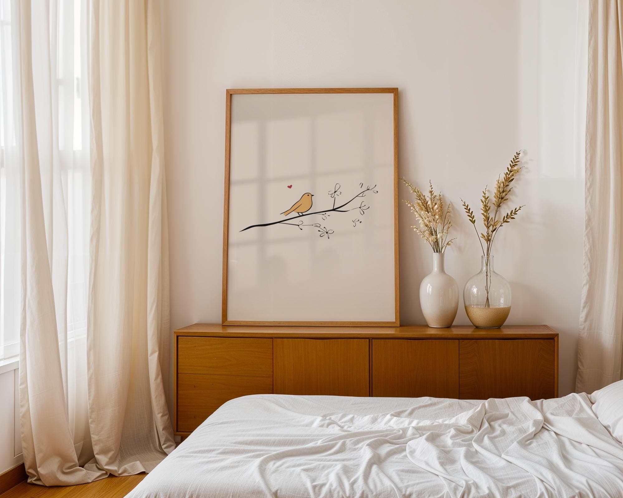Minimalist Bird Wall Art, Scandinavian Yellow Bird Art, Yellow Bird Line Art, Soft Scandinavian Decor Print, Delicate Bird Poster - view 4