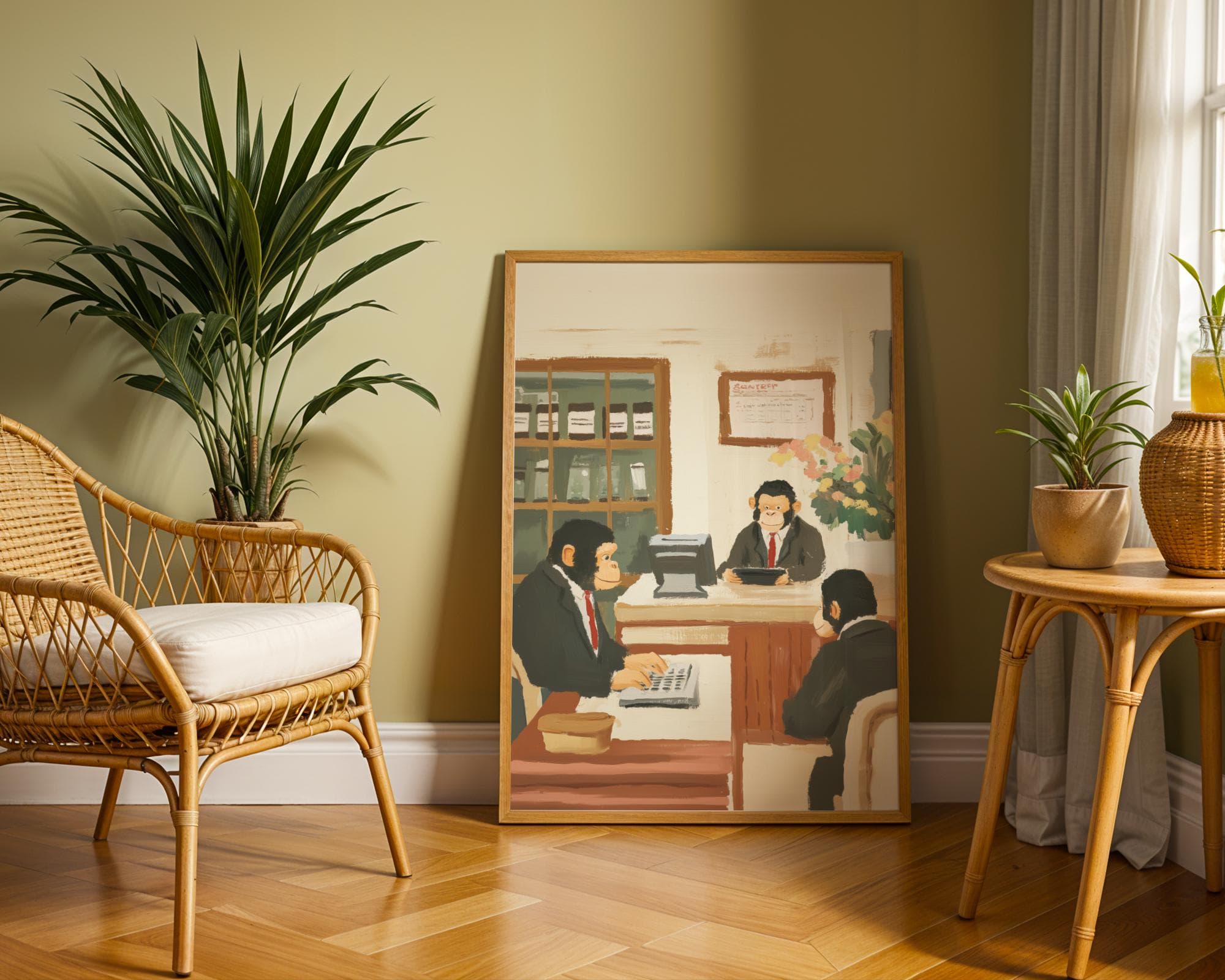 Vintage Monkey Office Painting, Quirky Wall Art, Retro Office Humor Art, Fun Vintage Painting, Funny Wall Print, Digital Download, Printable - view 6
