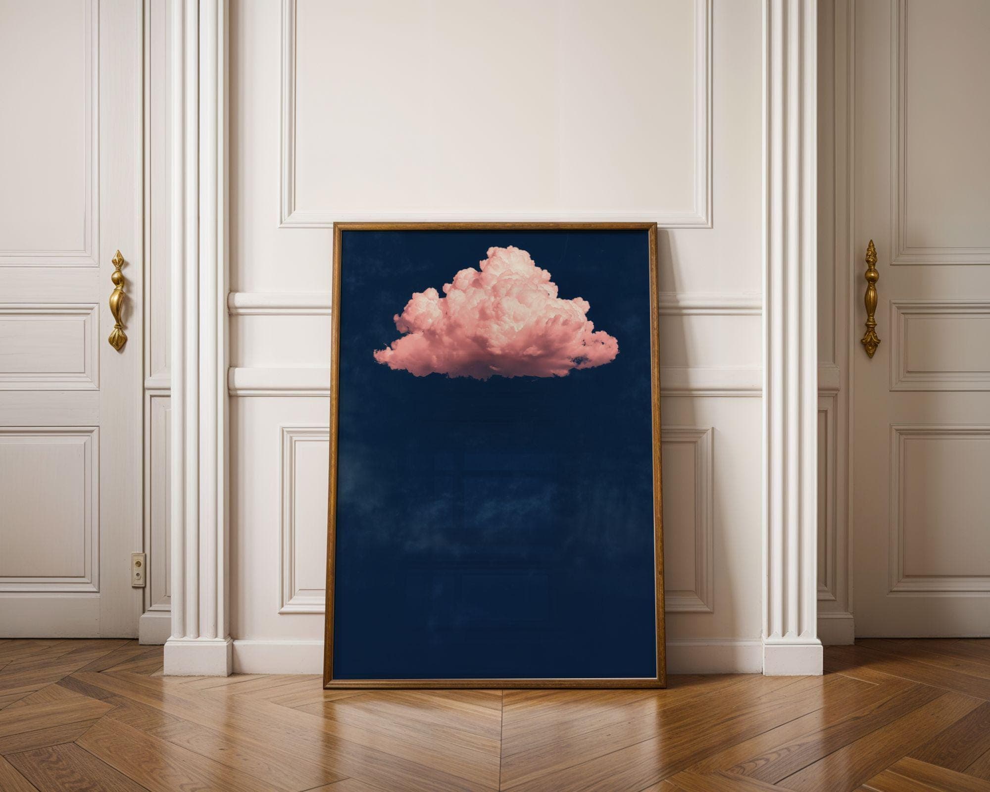 Pink Cloud on Navy, Minimal Wall Art Print, Pastel Cloud Aesthetic, Pink Cloud Wall Art, Minimalist Wall Art, Maximalist Art, Digitalprints - view 2