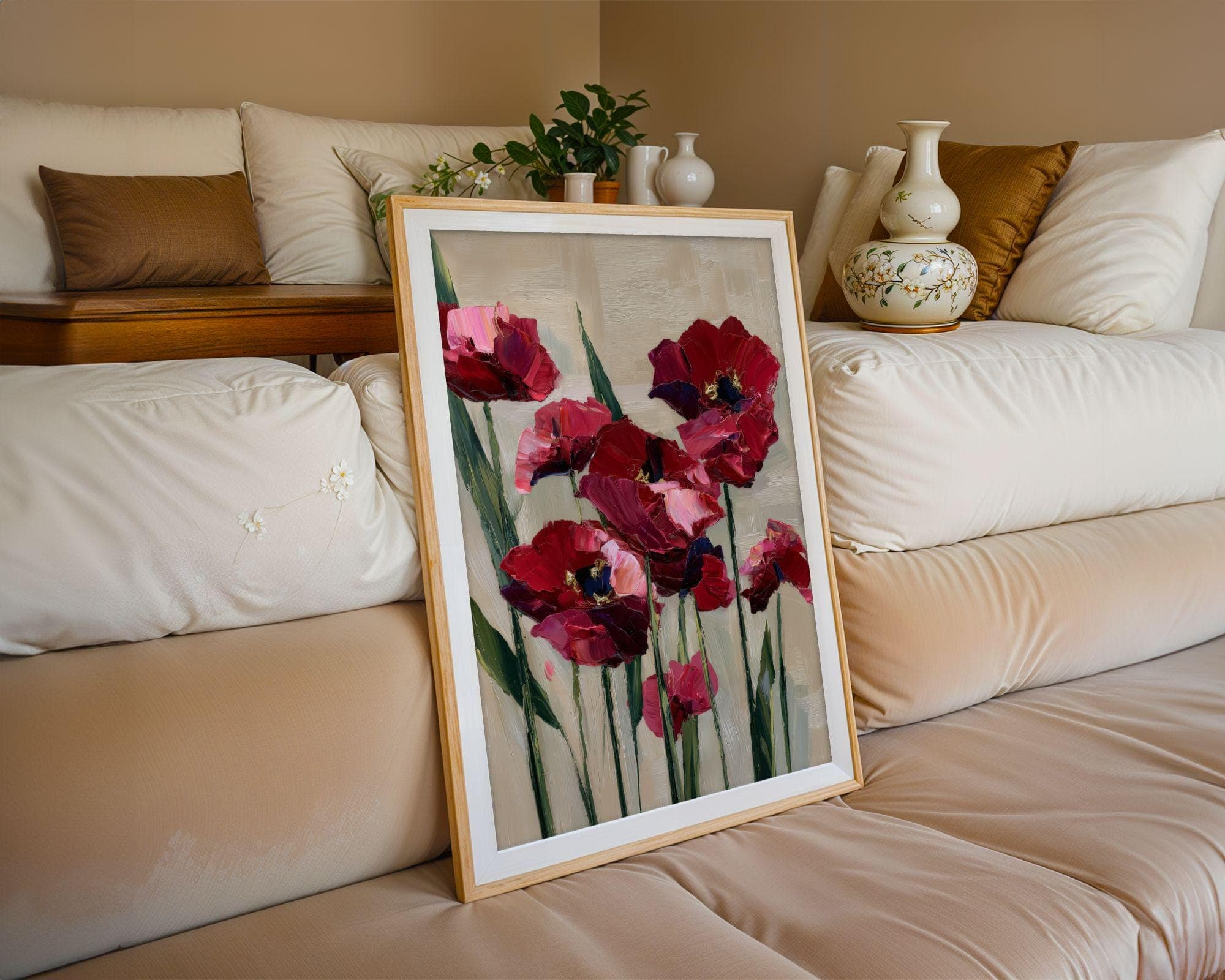 Red Blossom Painting | Contemporary Floral Art, Crimson Poppies Painting, Textured Floral Oil Painting Print, Poppy Flower Oil Print - view 8