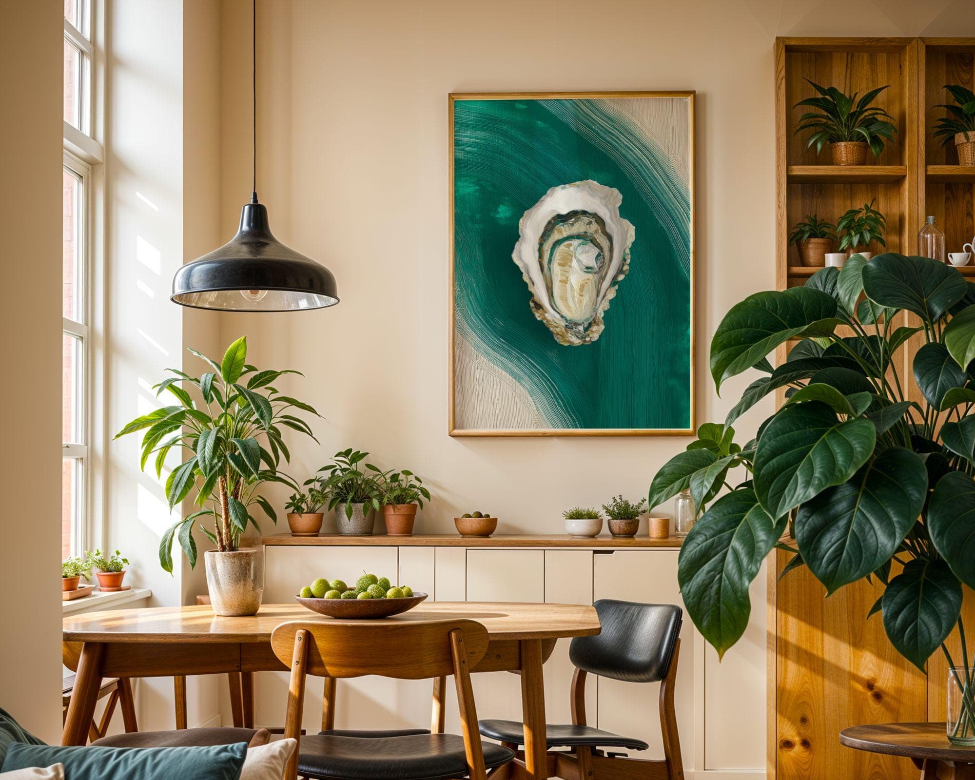 Oyster Shell Wall Art, Coastal Green Ocean Decor, Beach House Print, Minimalist Sea Life Poster, Summer Decor, Teal Ocean Abstract Painting - view 6