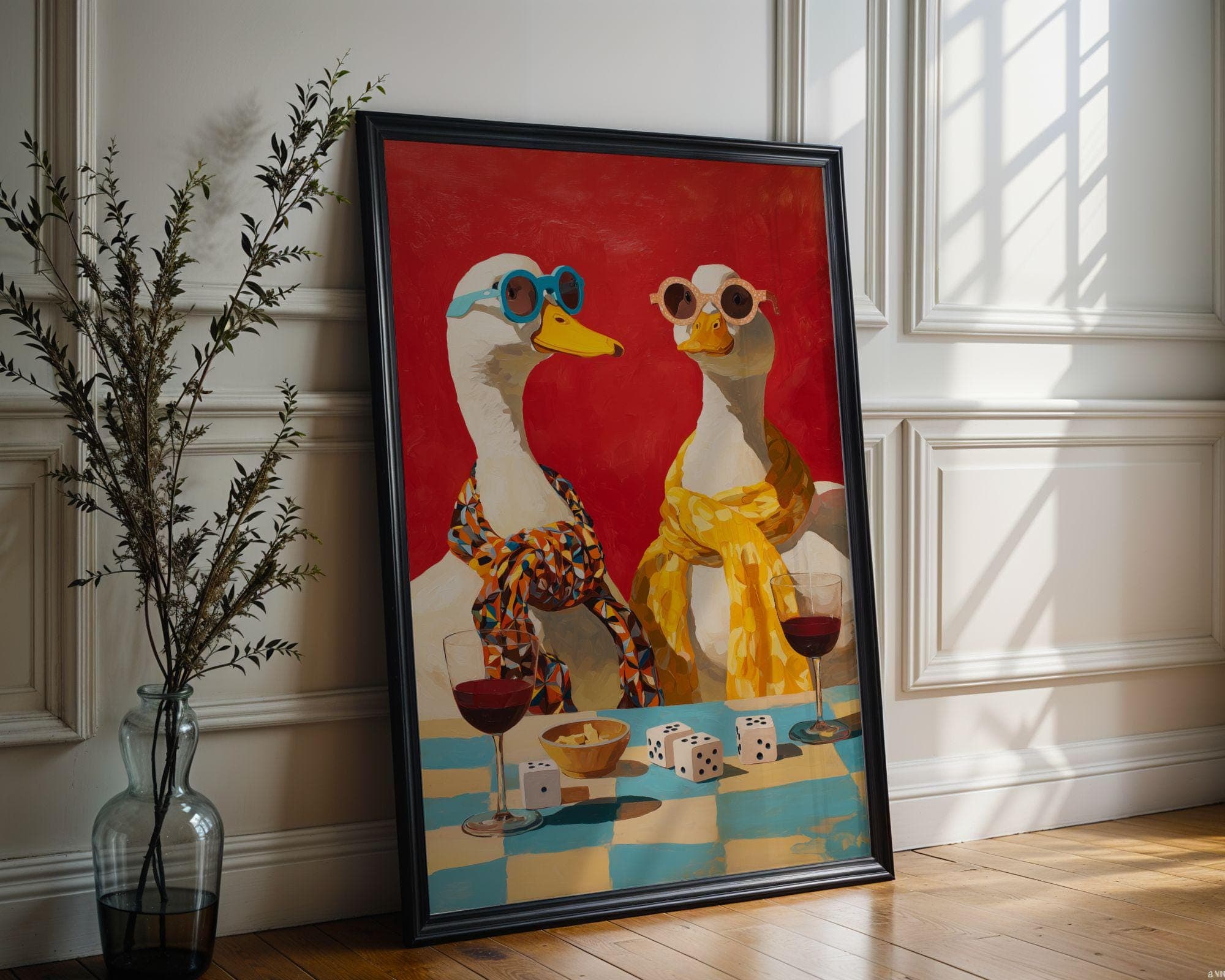 Funny Duck Wall Art Kitchen Decor, Retro Duck Couple Wall Art, Duck Wine Art Kitchen Decor, Duck Wine Art Kitchen Decor, Quirky Animal Print - view 7