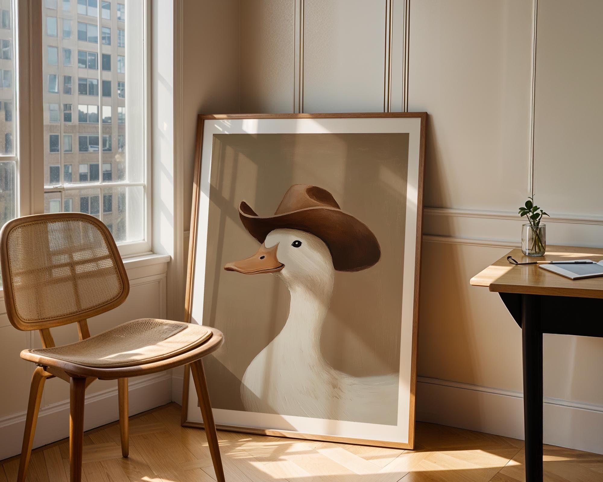 Silly Cowboy Goose Print, Brown Western Nursery Printable Art, Neutral Southeastern Boy Room Animal Wall art, Cowboy hat, Digital Download - view 2