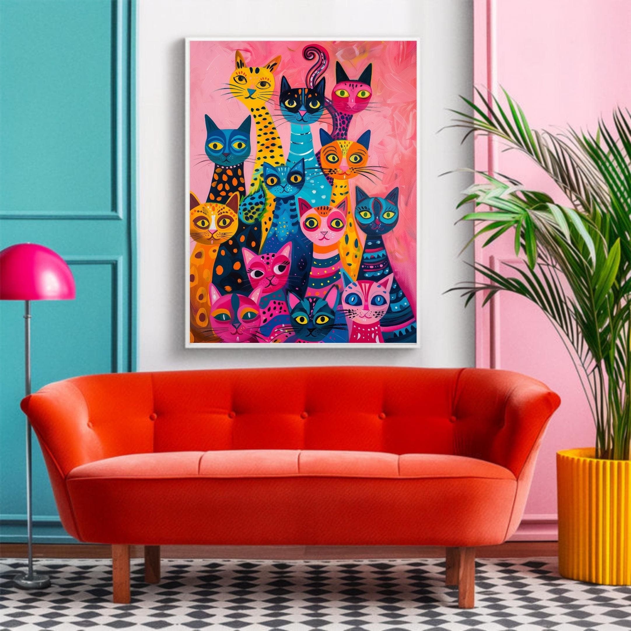 Cat Poster, Preppy Room Decor, Maximalist Wall Art, Pink Kitsch Aesthetic, Dopamine Decor, Printable Wall Art, Trendy Cute Apartment Decor - view 4