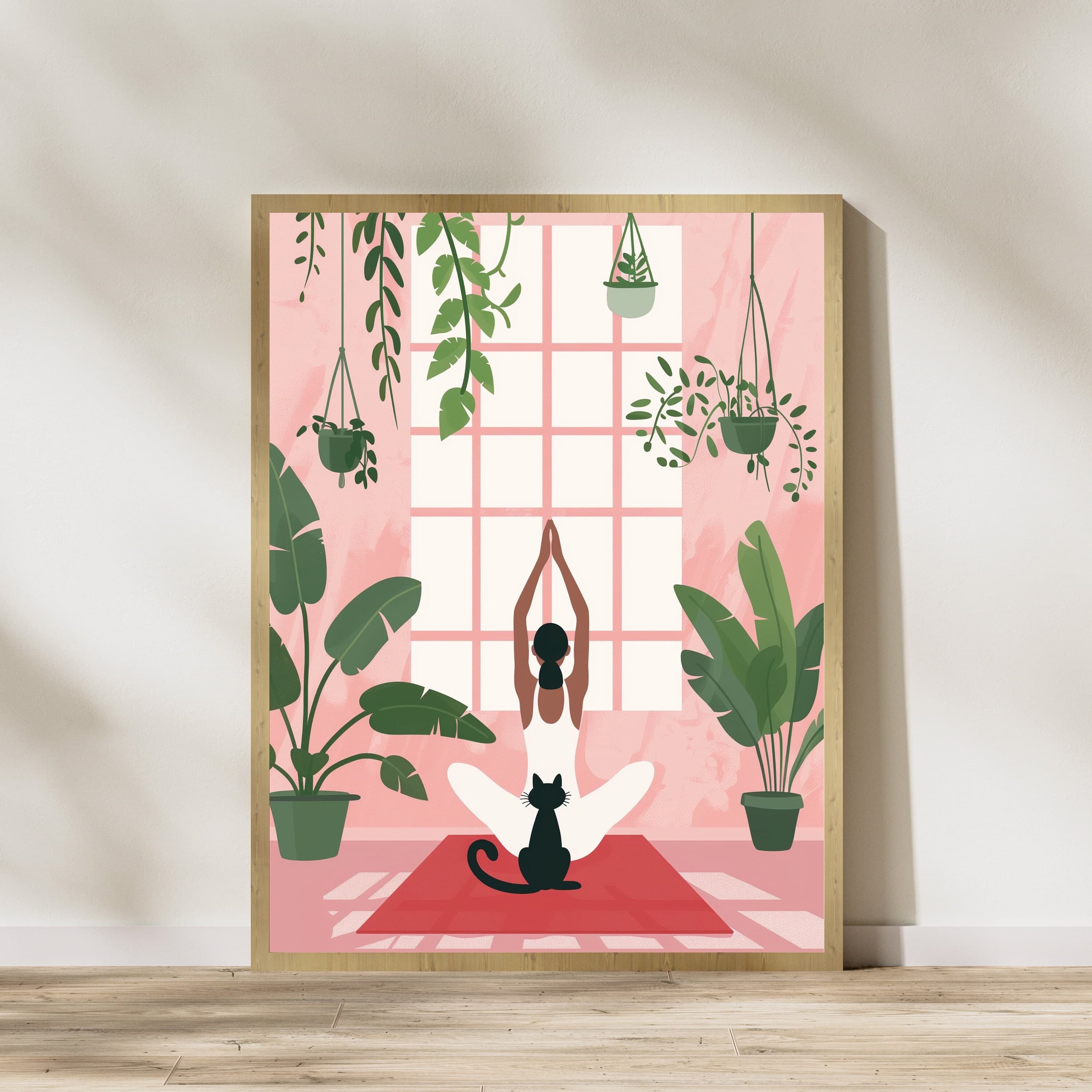 Yoga Cat and Woman Print, Cat Yoga Print, Black Cat Art, Yoga Room Decor, Yoga Lover,Serene Yoga Meditation Art Print, International Cat Day