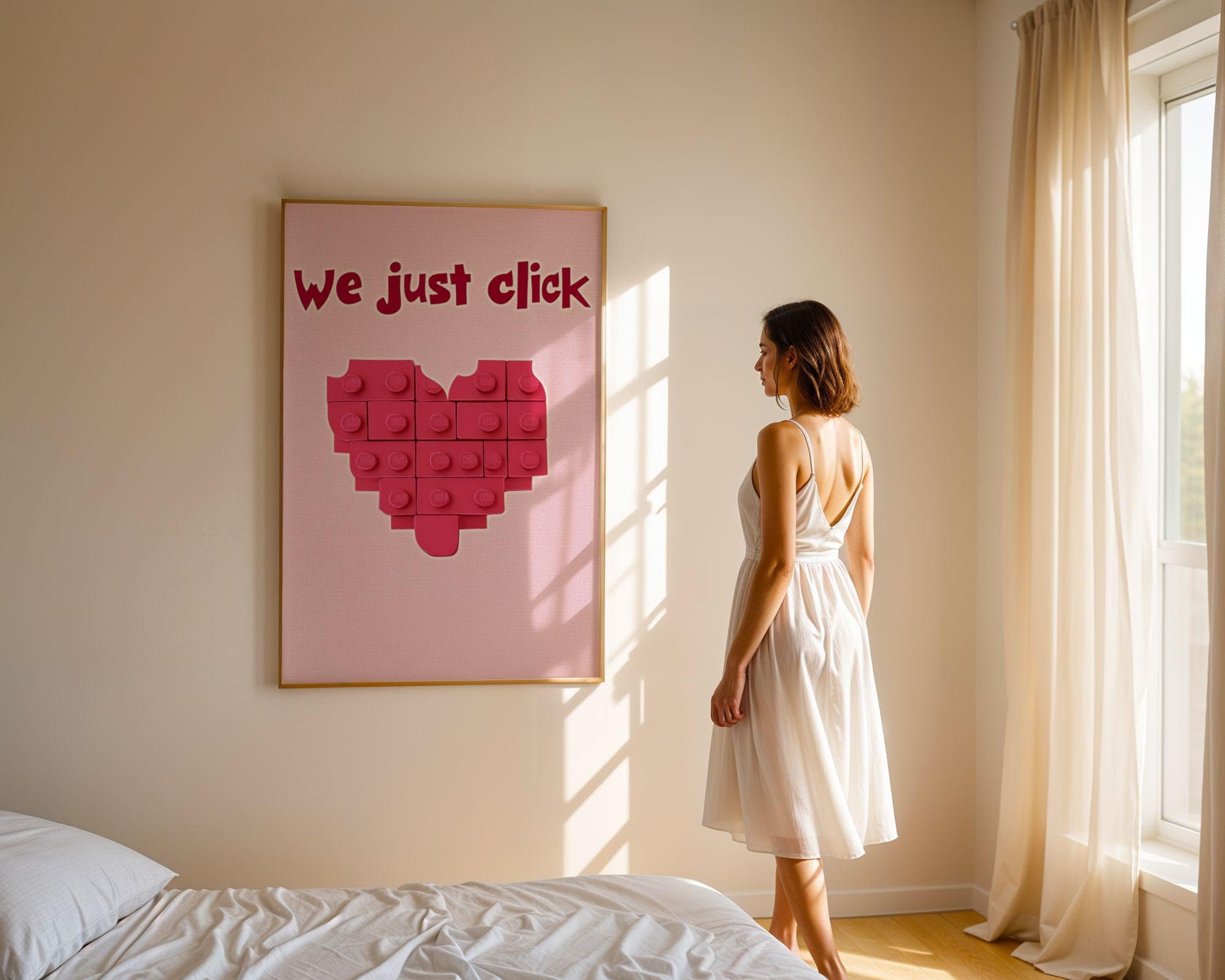 Romantic Lego-Inspired Valentine Wall Art, Valentine's Day Decor, Valentine's Gift, Valentine's Day Digital Print, Pink Digital Print - view 3