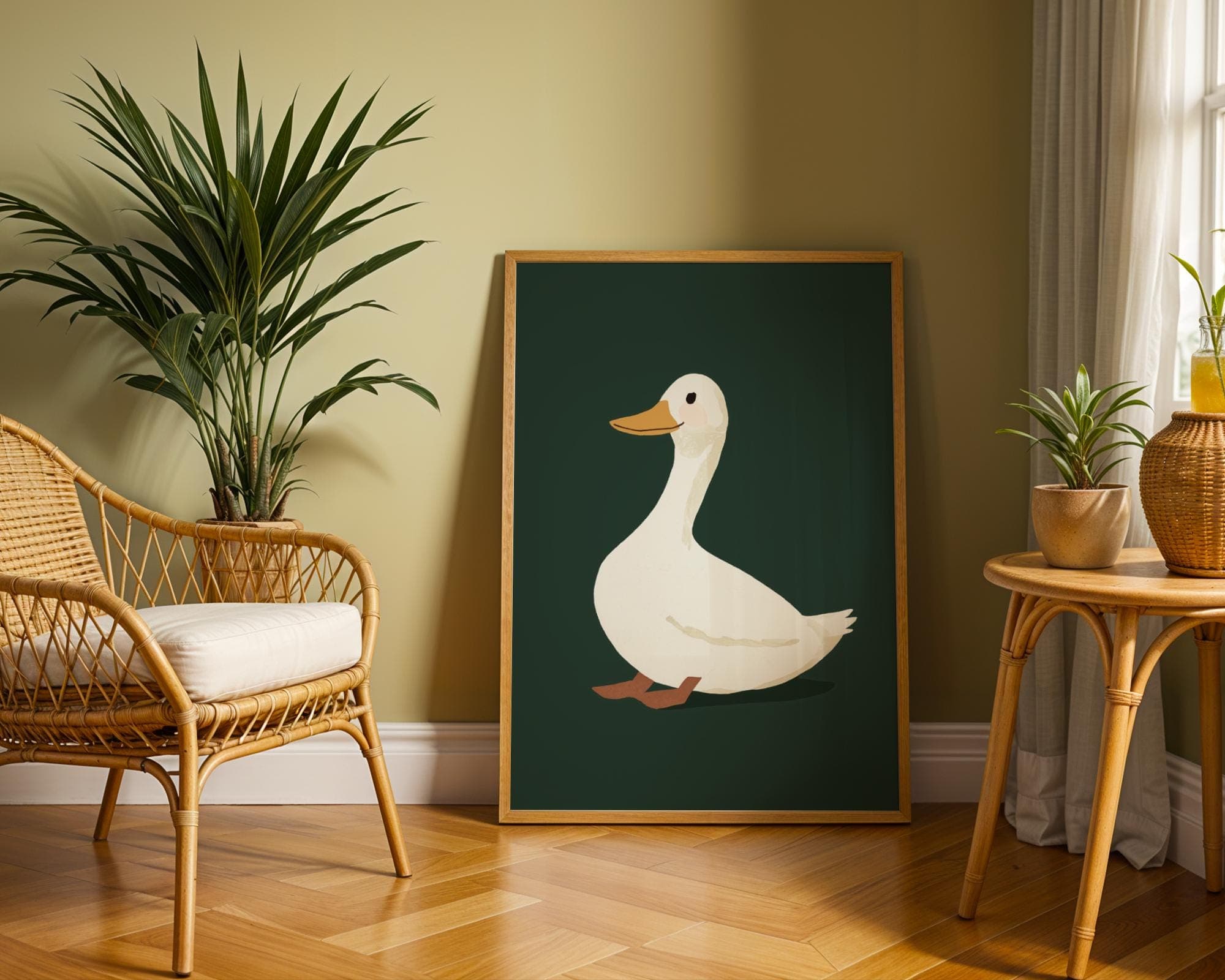 Silly Goose Wall Art, Cute Goose Poster, Dark Green Boy Nursery Decor, Farm Animal Printable, Kid's Room Illustration, Goose Children's Room - view 4