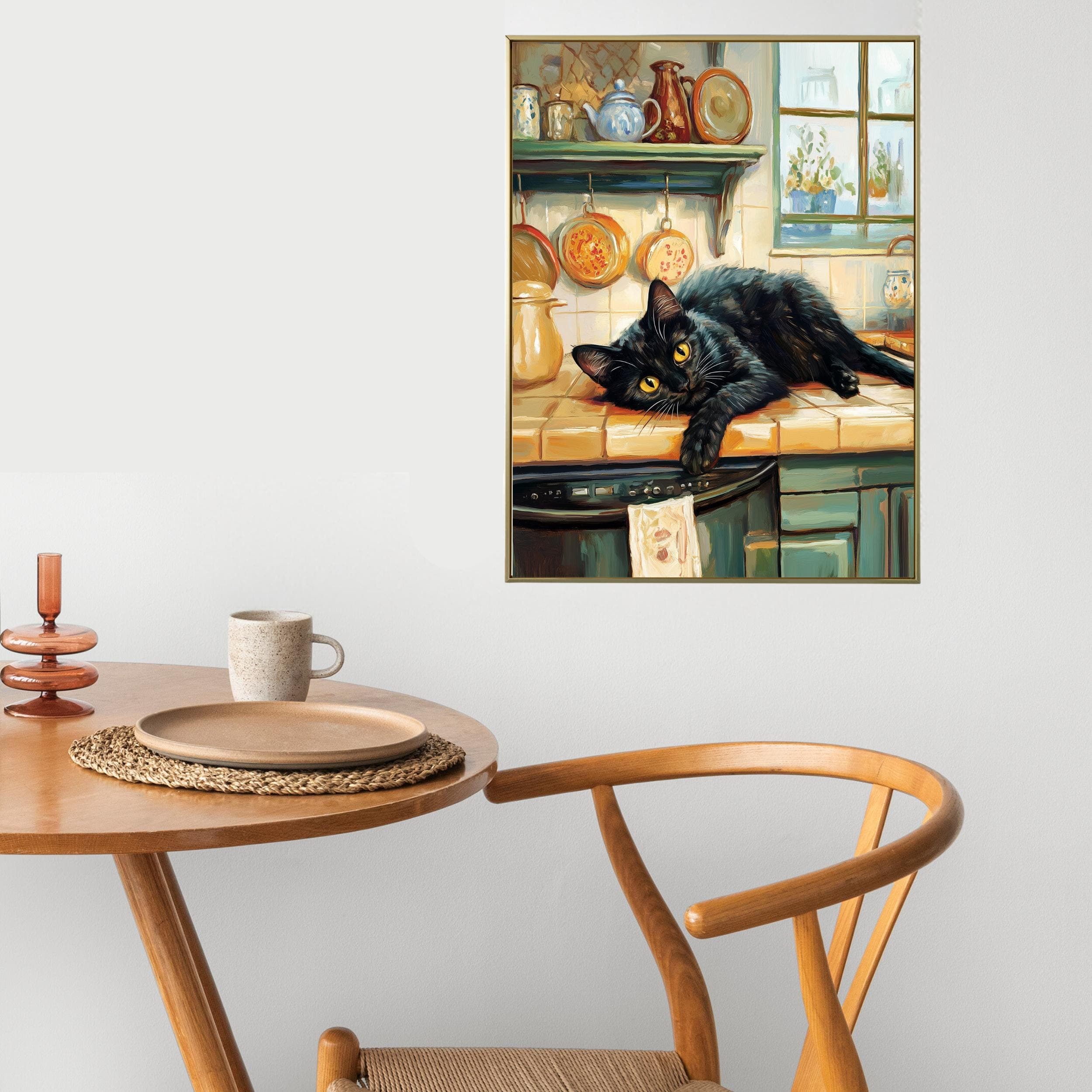 Cozy Kitchen Art, Black Cat Painting, Rustic Home Decor, Black Cat Painting, Farmhouse Kitchen Wall Art, Whimsical Black Cat Art, Cat Poster - view 7