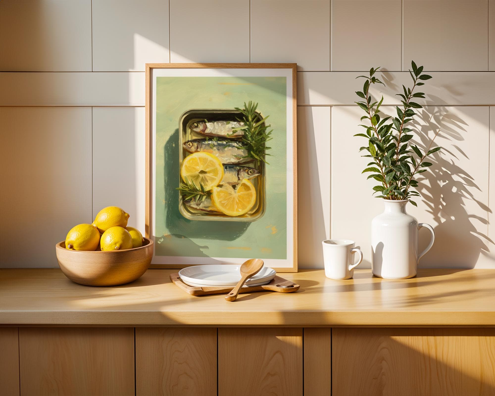 Mediterranean Sardine Lemon Art Print, Sardines Painting, Digital Download, Rustic Coastal Kitchen Wall Decor, Sardines Kitchen Wall Decor - view 3
