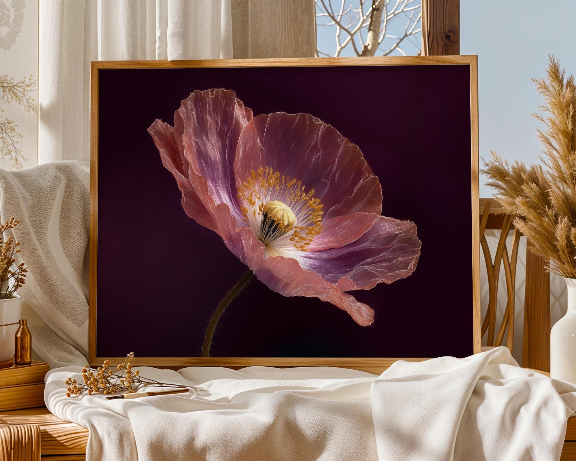 Purple Poppy Wall Art Print: Moody Floral Home Decor (Digital Download)