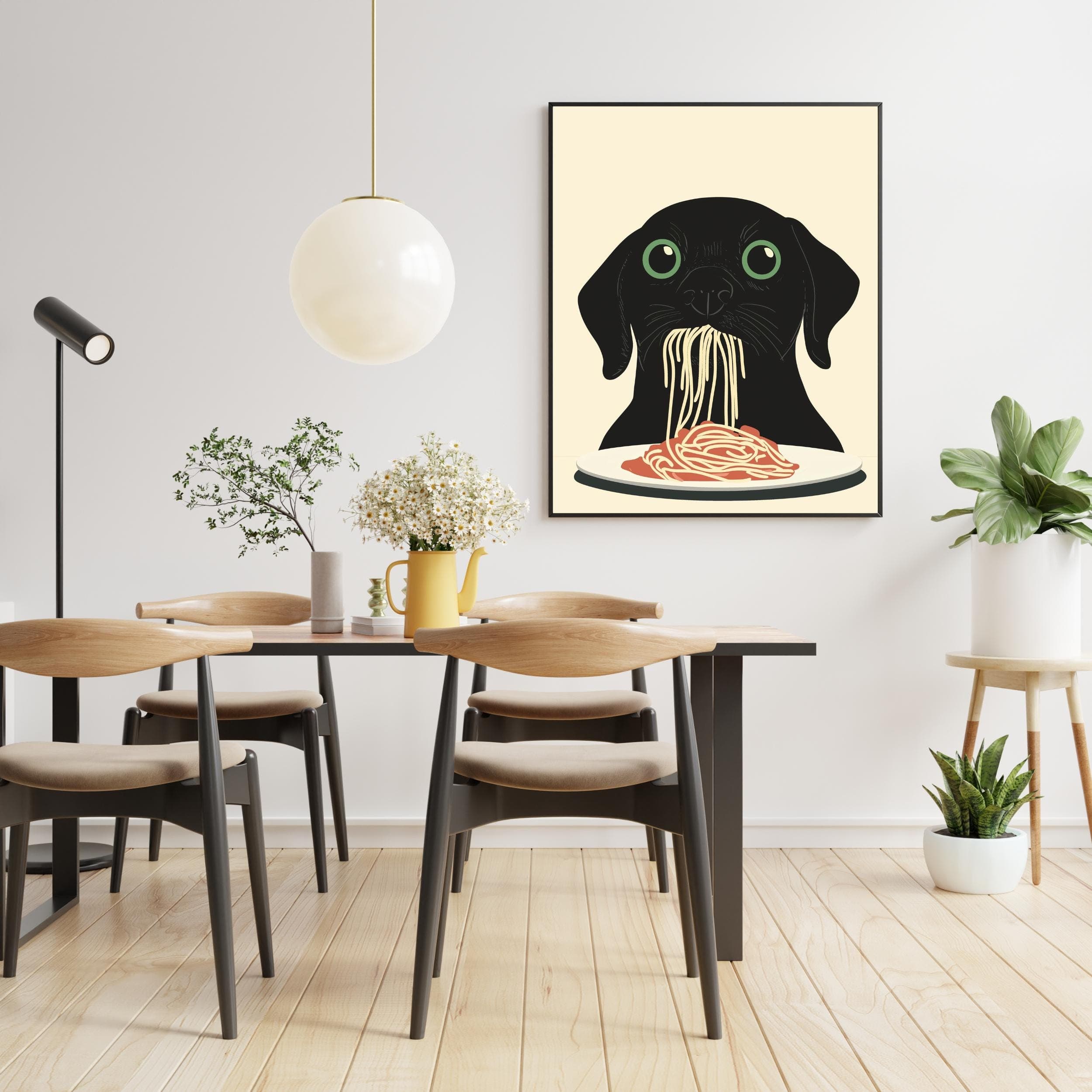 Black Dog Spaghetti Art Print,Whimsical Dog Kitchen Decor,Black Dog Pasta Print,Charming Dog Kitchen Print, Maximalist Dog Art, Dog Art - view 4