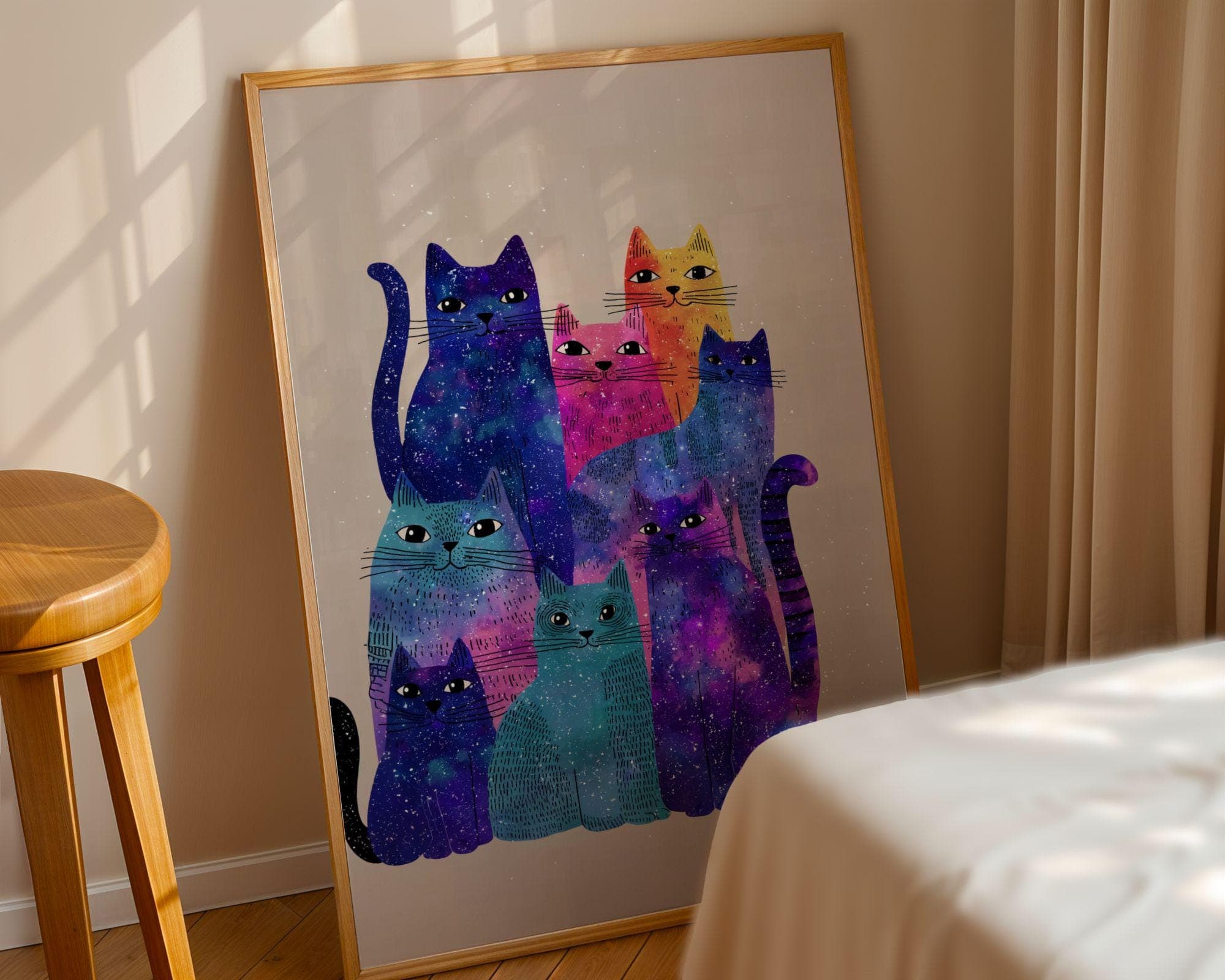 Abstract Galaxy Cats Art Print, Whimsical Animal Poster (Digital Download) - view 4