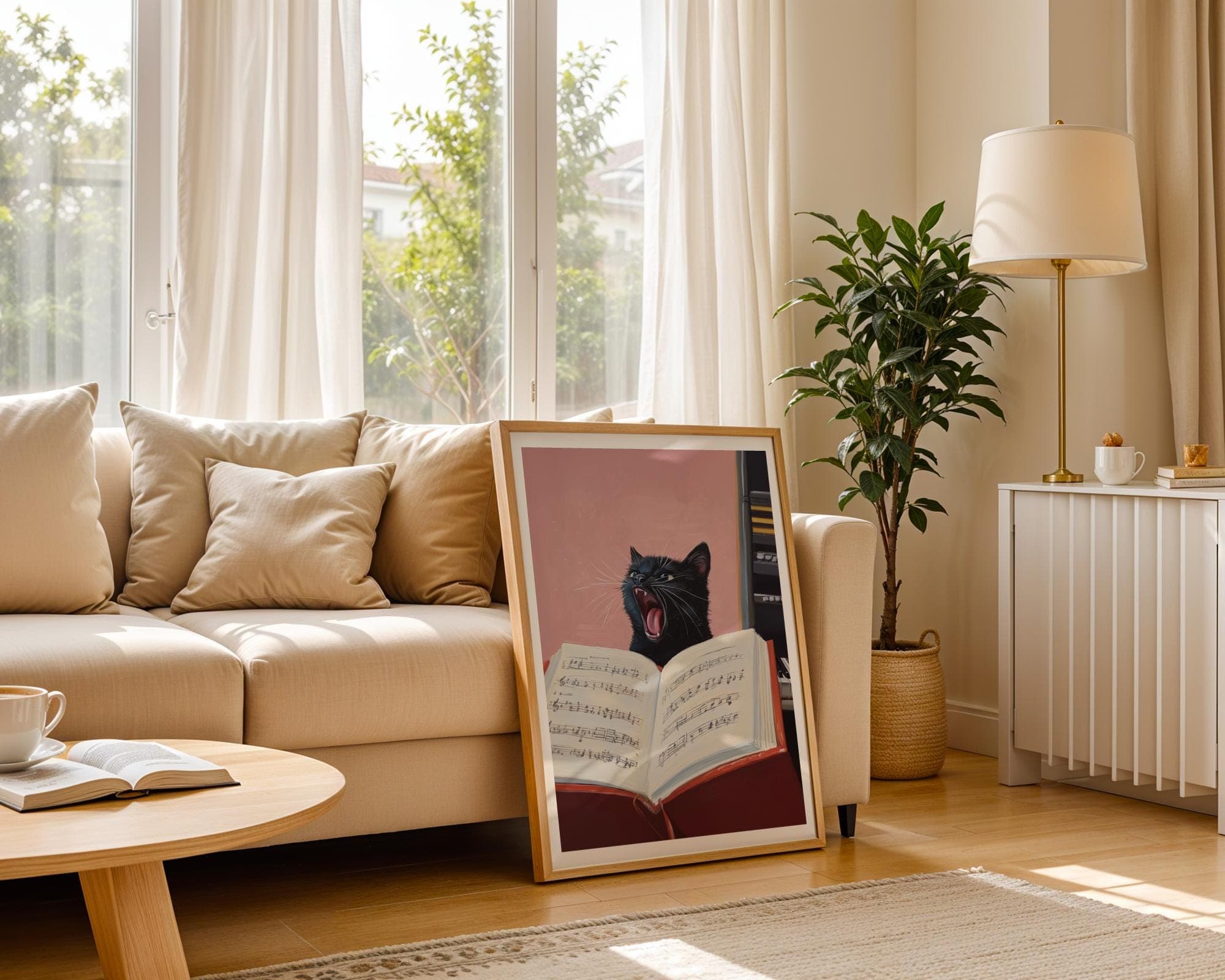 Singing Black Cat Art, Funny Music Wall Decor, Cat Lover Gift, Music Wall Art, Music Lover Poster, Digital Download, Quirky Home Decor - view 5