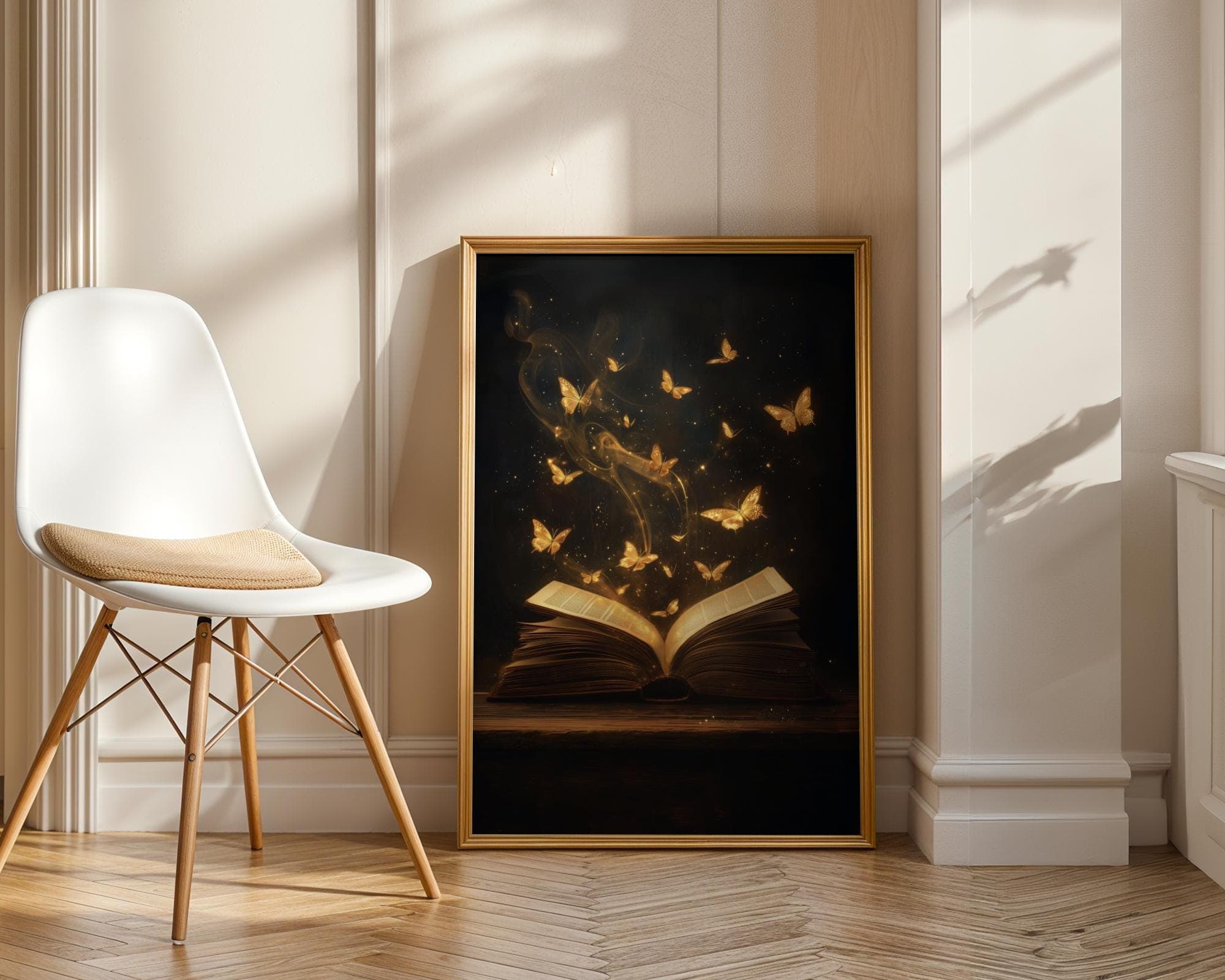 Magical Book with Golden Butterflies Wall Art, Fantasy Dark Academia Print, Enchanted Literary Poster for Library or Reading Nook Decor - view 6