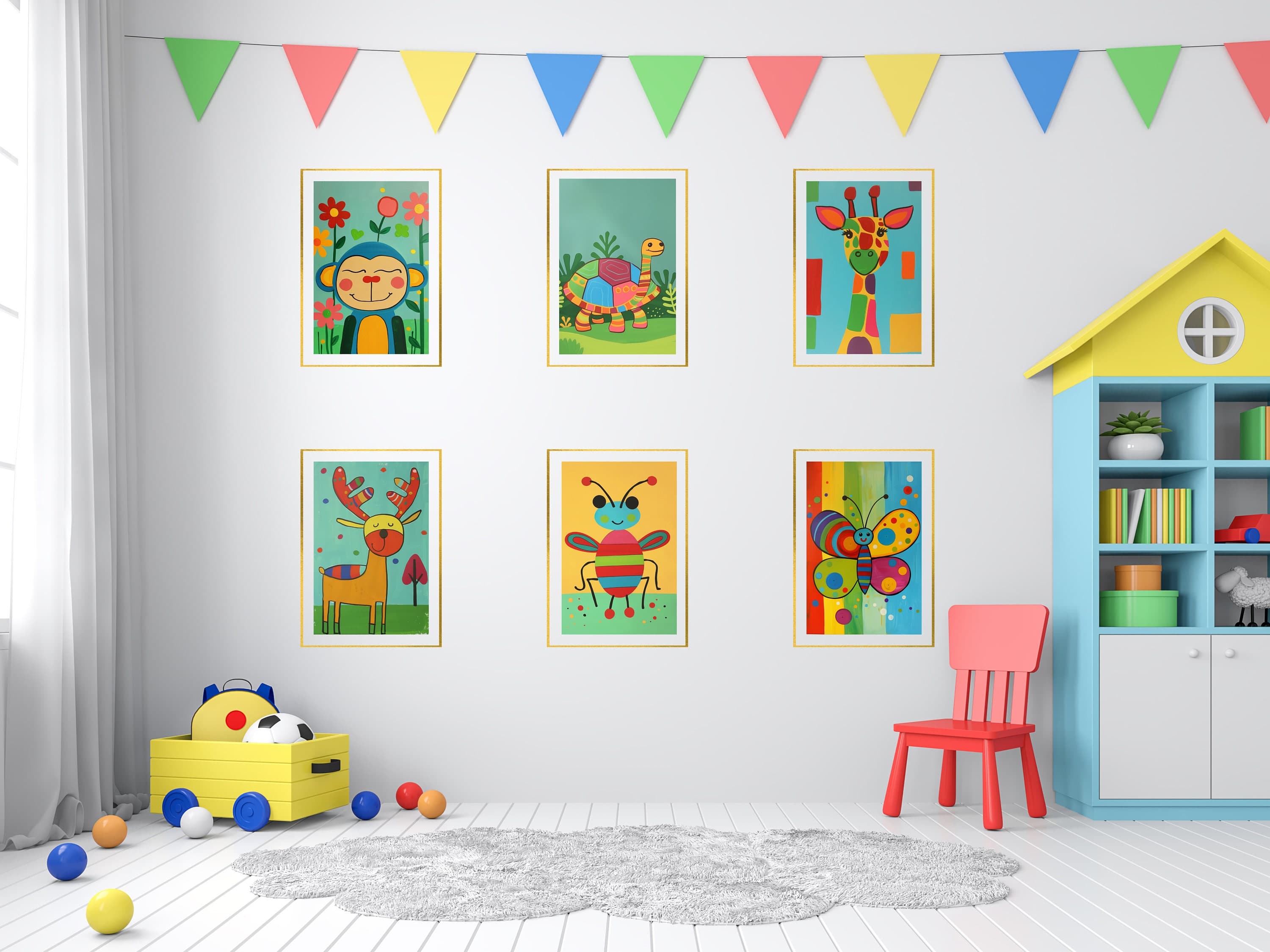 Colorful Animal Prints Set, Colorful Painting , Nursery Wall Art, Cute Baby Room Decor, Playroom Prints, Colorful Nursery Decor, Set of 30 - view 3