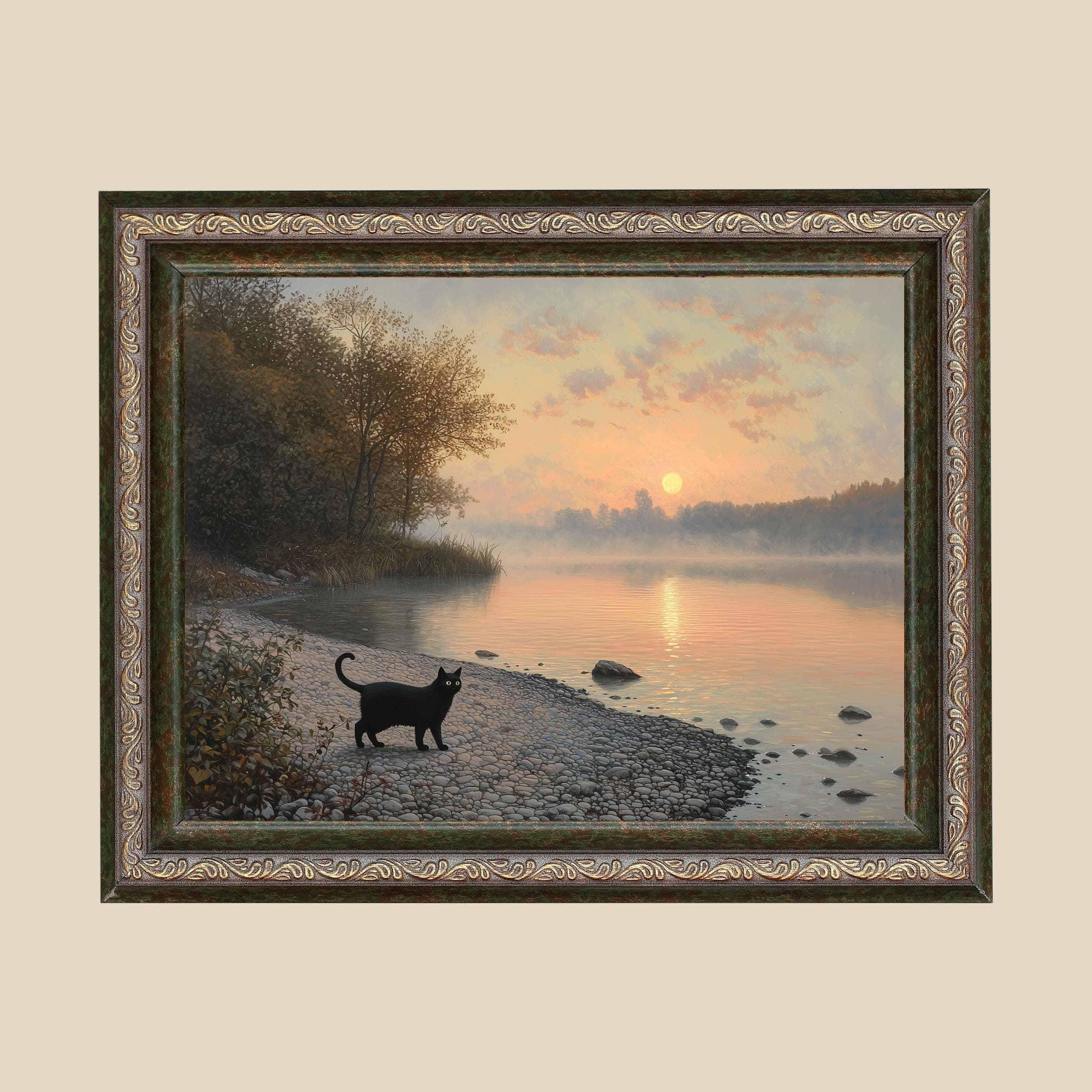 Vintage Black Cat Wall Art, Moody Cat Painting Wall Art, Digital Wall Art, Cat Printable, Printable Digital, Whimsical Black Cat Wall Art - view 2