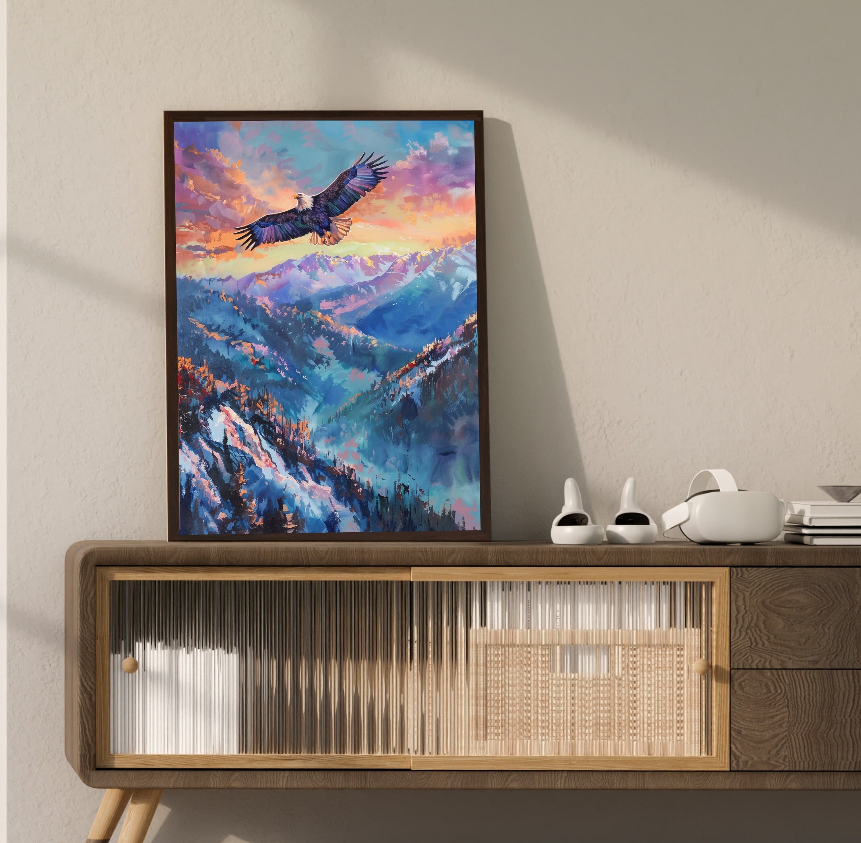 Eagle Flying Mountain Poster, Oil Painting, Eagle Landscape Poster, Wildlife Wall Art, Eagle Soaring, Colorful Mountain Landscape Poster - view 6