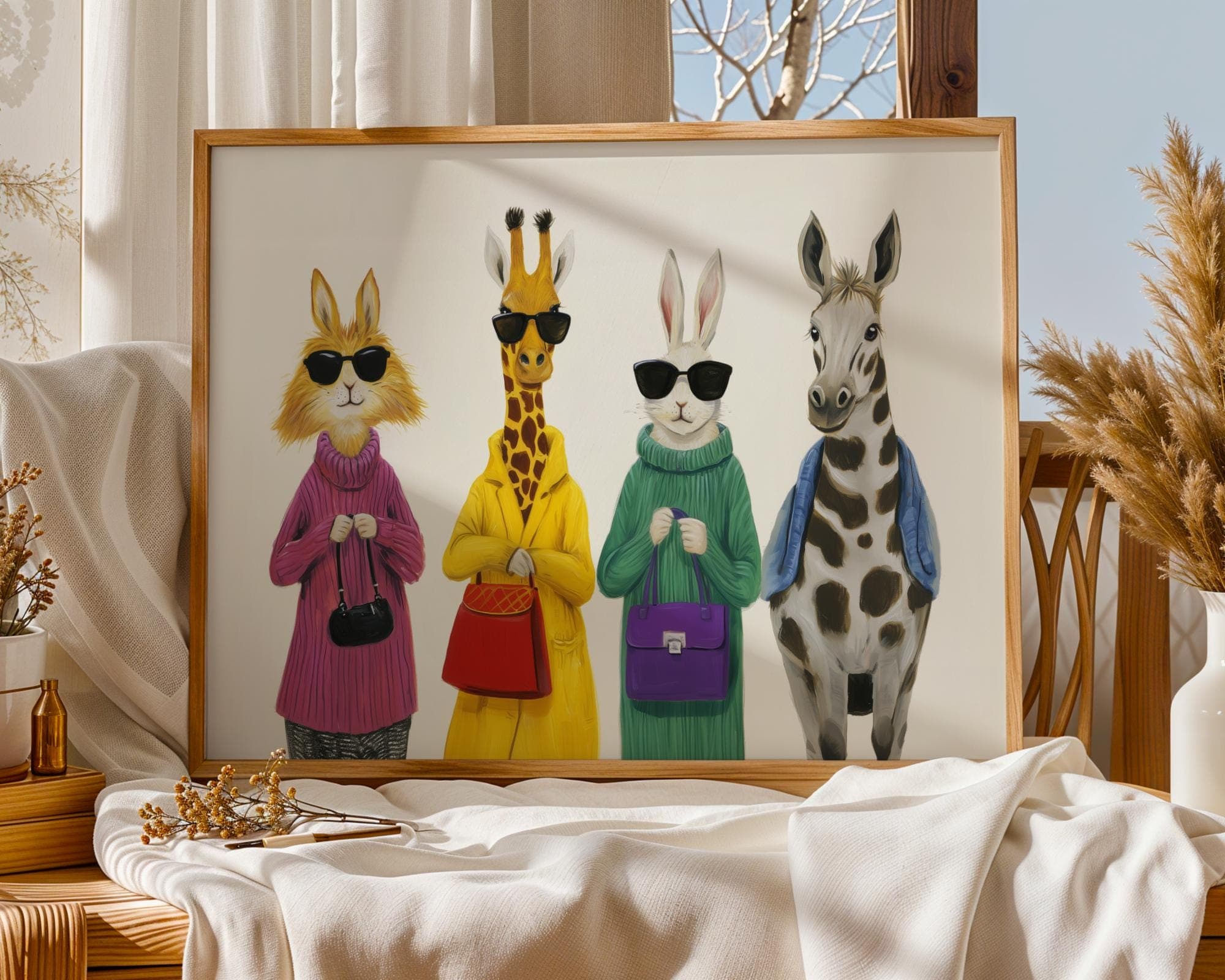 Fashion Animal Wall Art Print, Quirky Wall Art Digital Print, High Fashion Animal Art, Dressed Animal Printable, Funny Animal Art Print