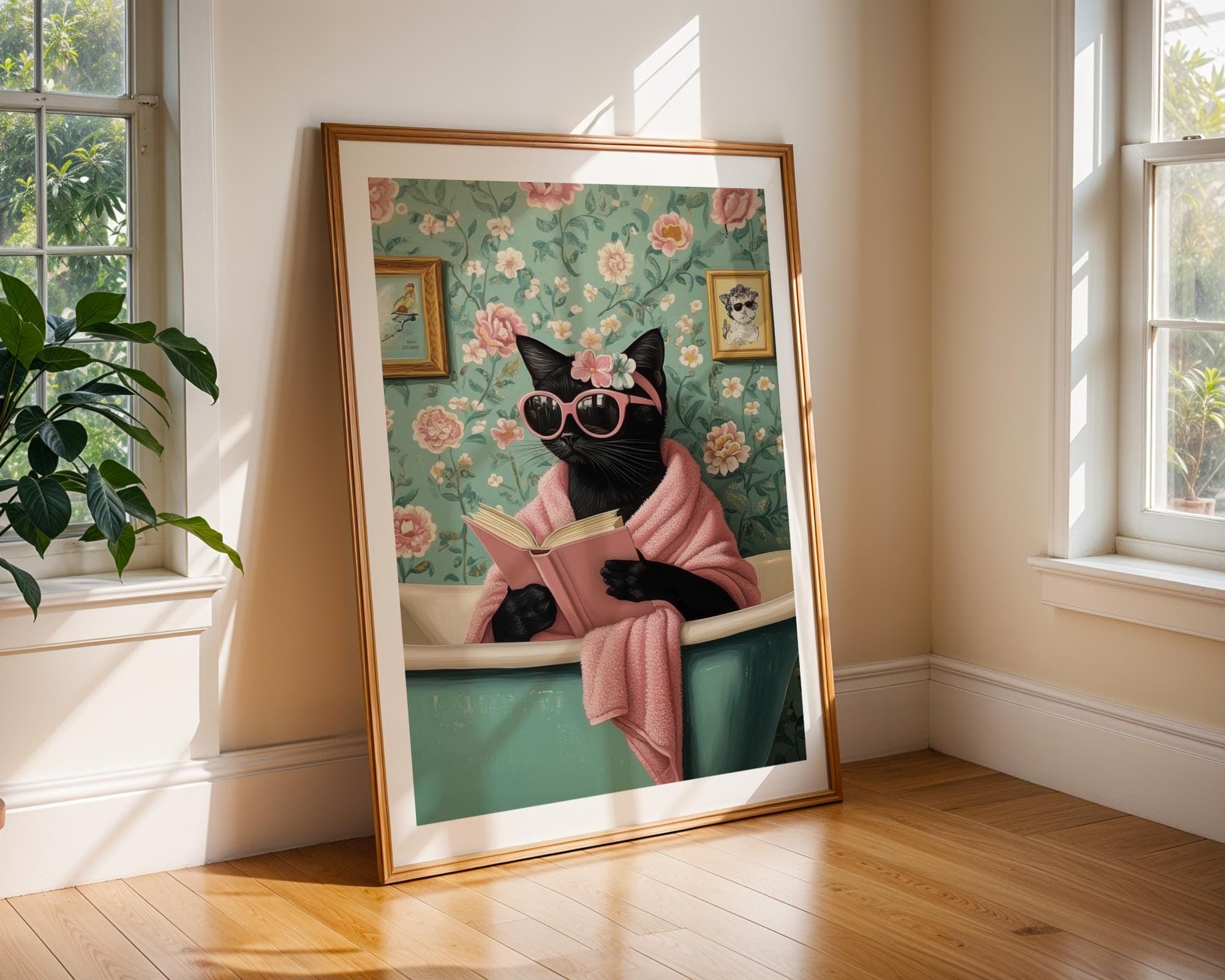 Bathroom Black Cat Poster, Funny Bathroom Wall Decor, Toilet Wall Posters, Adorable Cat Poster, Bath Prints, Quirky Cat Wall Art, Quirky Art - view 3