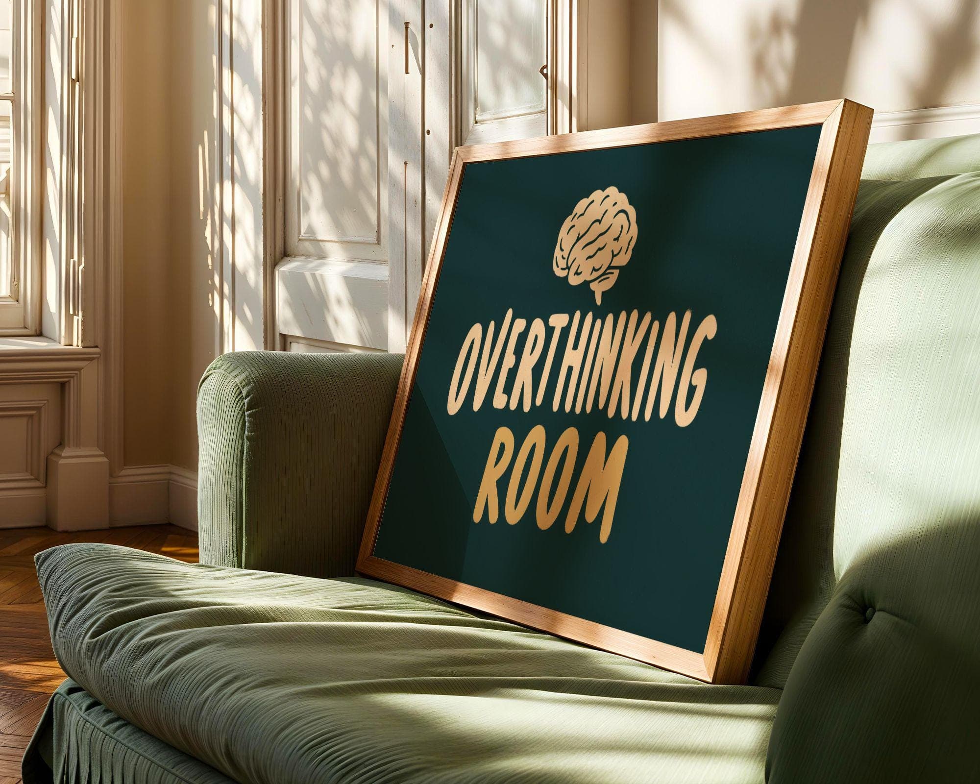 Overthinking Room Poster, Funny Office Wall Art, Funny Bathroom Wall Art, Emareld Green Print, Minimal Typography Poster, Dorm Room Poster - view 4