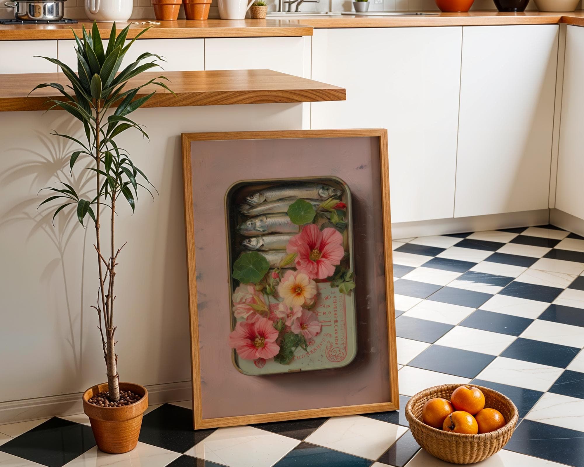 Vintage Sardine Tin Art, Retro Kitchen Wall Décor Print, Floral Sardine Tin,  Colorful Sardines Art, Painting Sardines, Digital Download - view 3