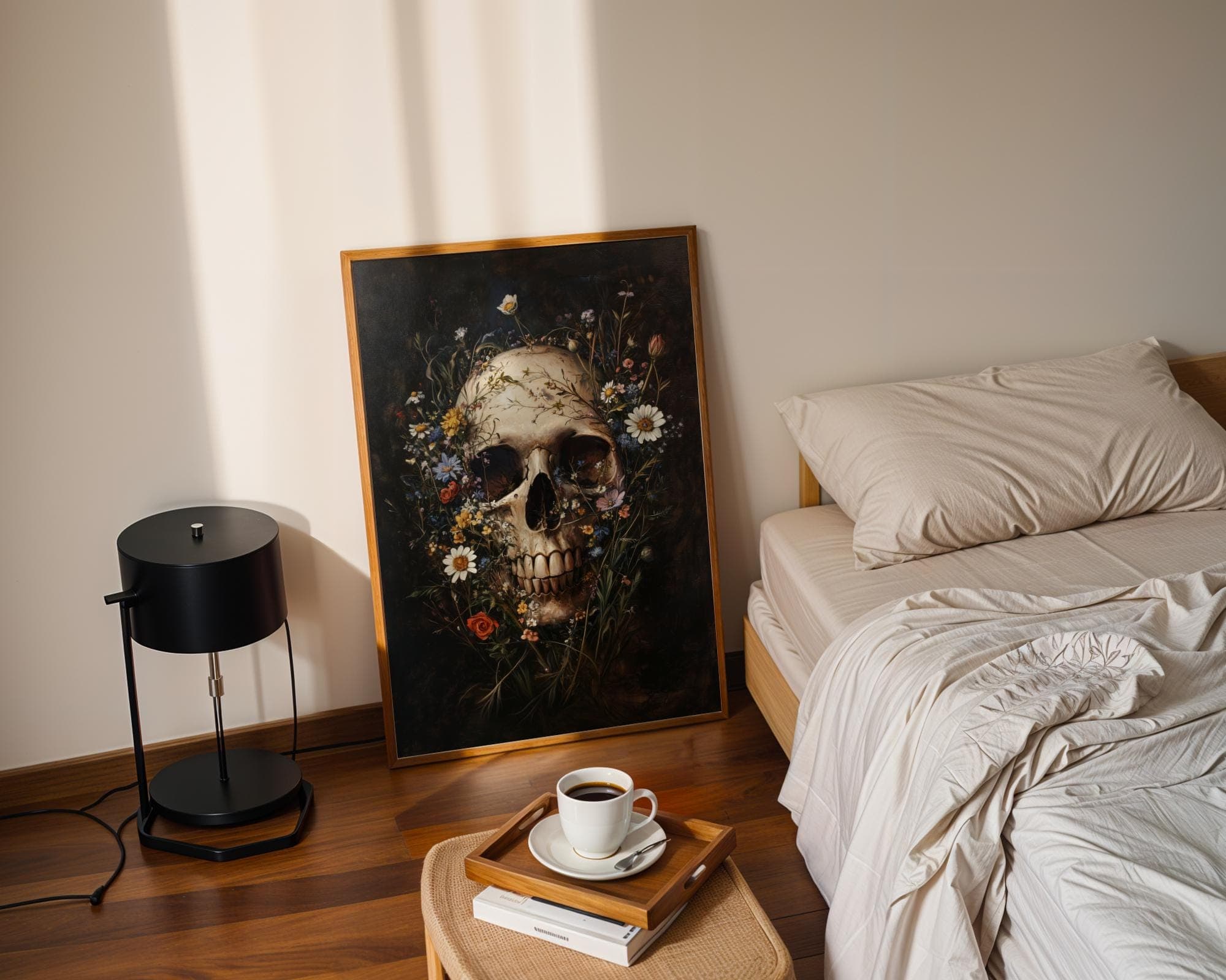 Floral Skull Wall Art, Gothic Botanical Skull Print, Dark Academia Aesthetic, Floral Skull Poster, Vintage Skull and Flowers Wall Art - view 2