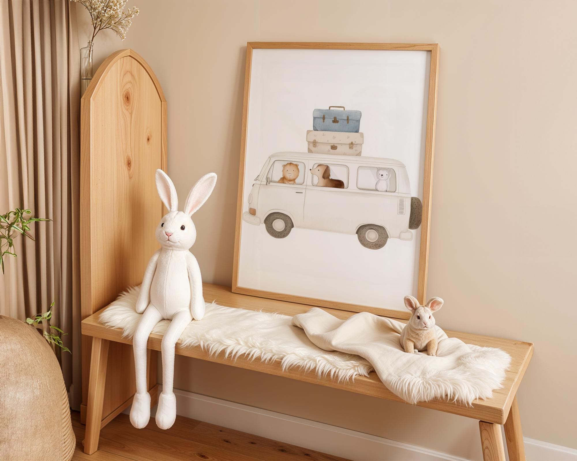 Boho Animal Van Art, Soft Neutral Aesthetic Art, Nursery and Kids’ Room Decor, Watercolor Animal Road Trip Art, Nurserywall Art, Printable - view 5