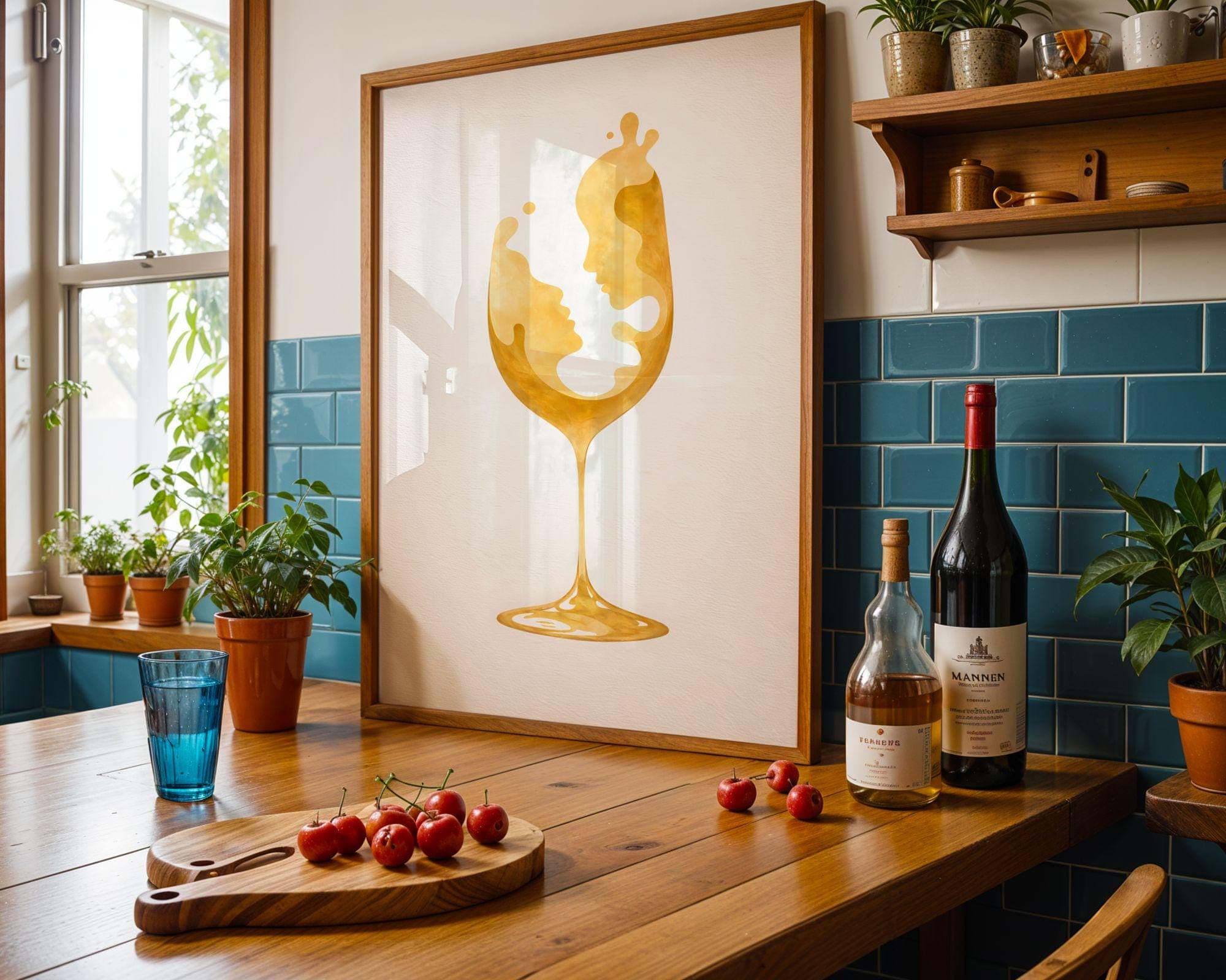 Abstract Wine Glass Wall Art Print, Gold Minimalist Couple Face Line Art Poster, Romantic Modern Dining Room Bar Decor Gift, Wine Lover Gift - view 6