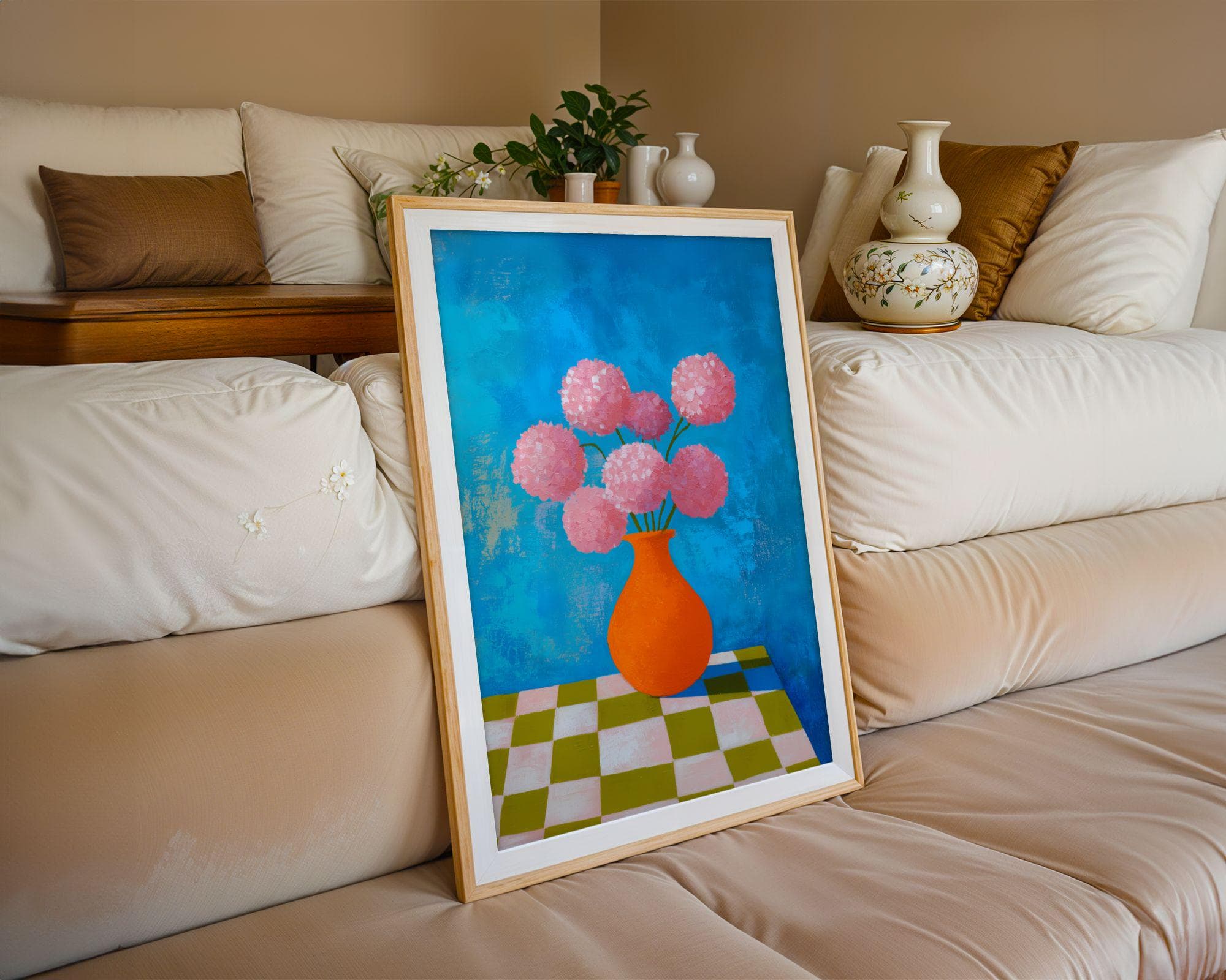 Modern Pink Flower Art Print – Bold Orange Vase Wall Decor – Colorful Floral Painting, Abstract Floral Art Print, Colorful Botanical Art - view 8