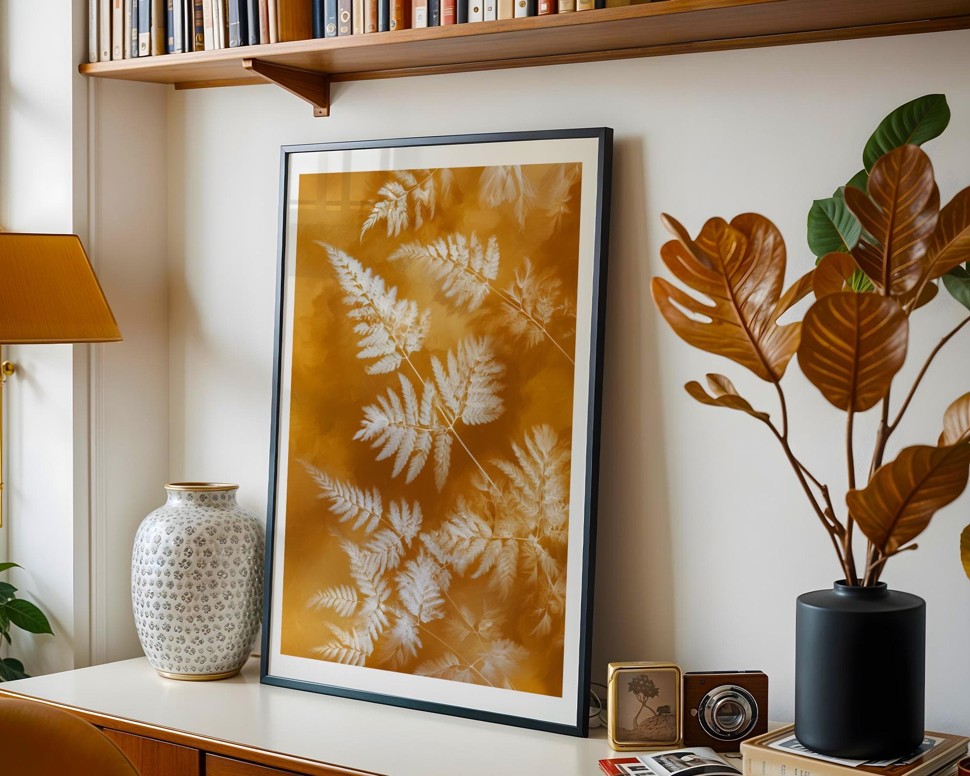 X Ray Botanical Fern Print on Gold Background Modern Leaf Wall Art, Botanical Print for Boho Living Room Decor, Modern Minimalist Nature Art - view 6