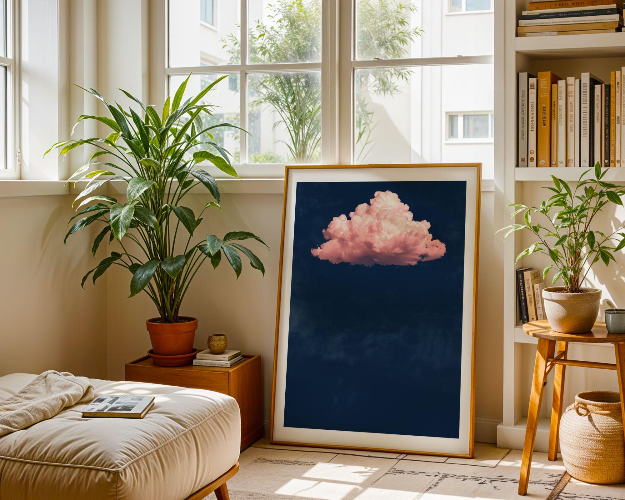Pink Cloud on Navy, Minimal Wall Art Print, Pastel Cloud Aesthetic, Pink Cloud Wall Art, Minimalist Wall Art, Maximalist Art, Digitalprints - view 6