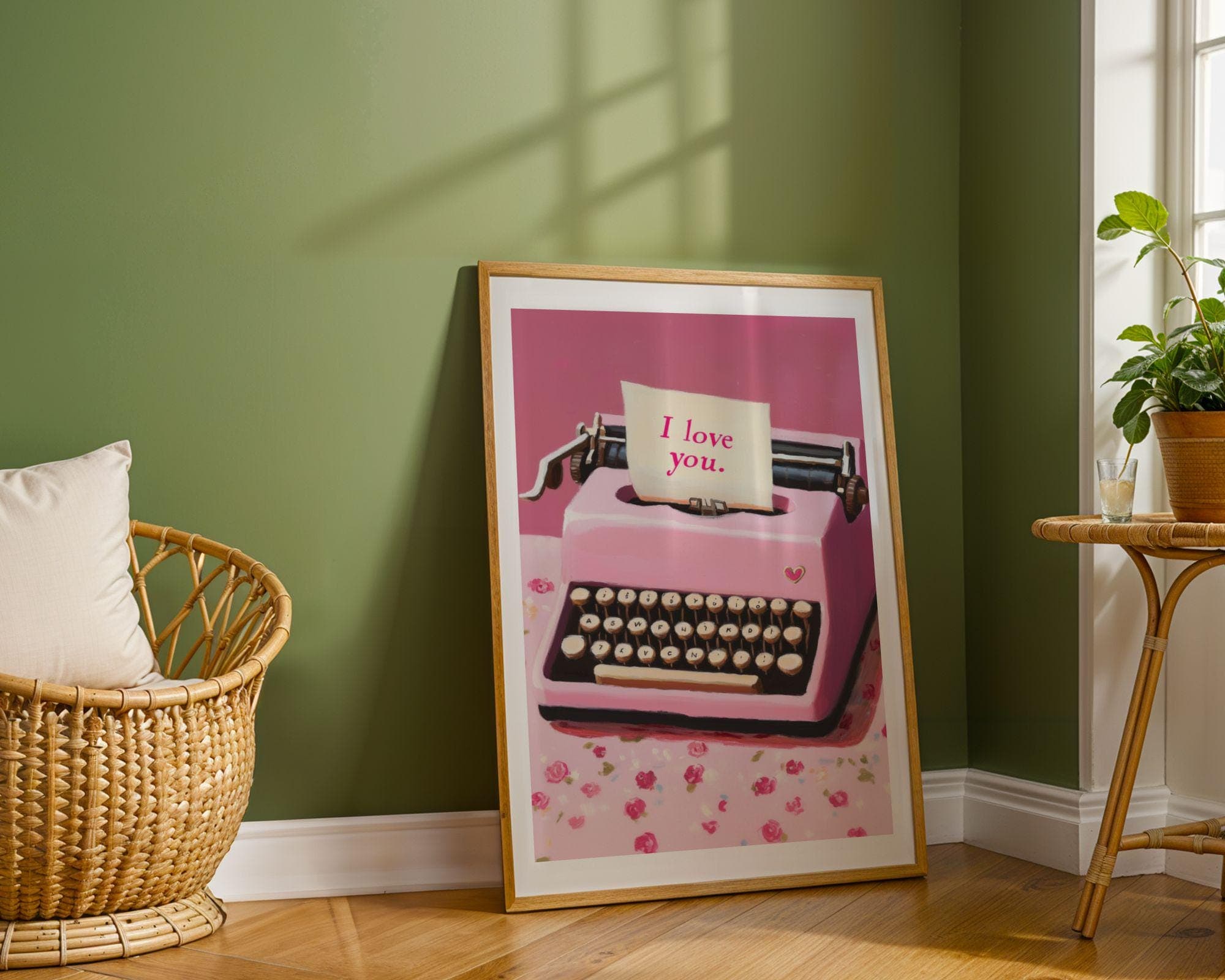 Pink Typewriter Wall Art, Valentine's Day Decor, Valentine's Gift, Valentine's Day Digital Print, Pink Digital Print, I Love You Art Print - view 2