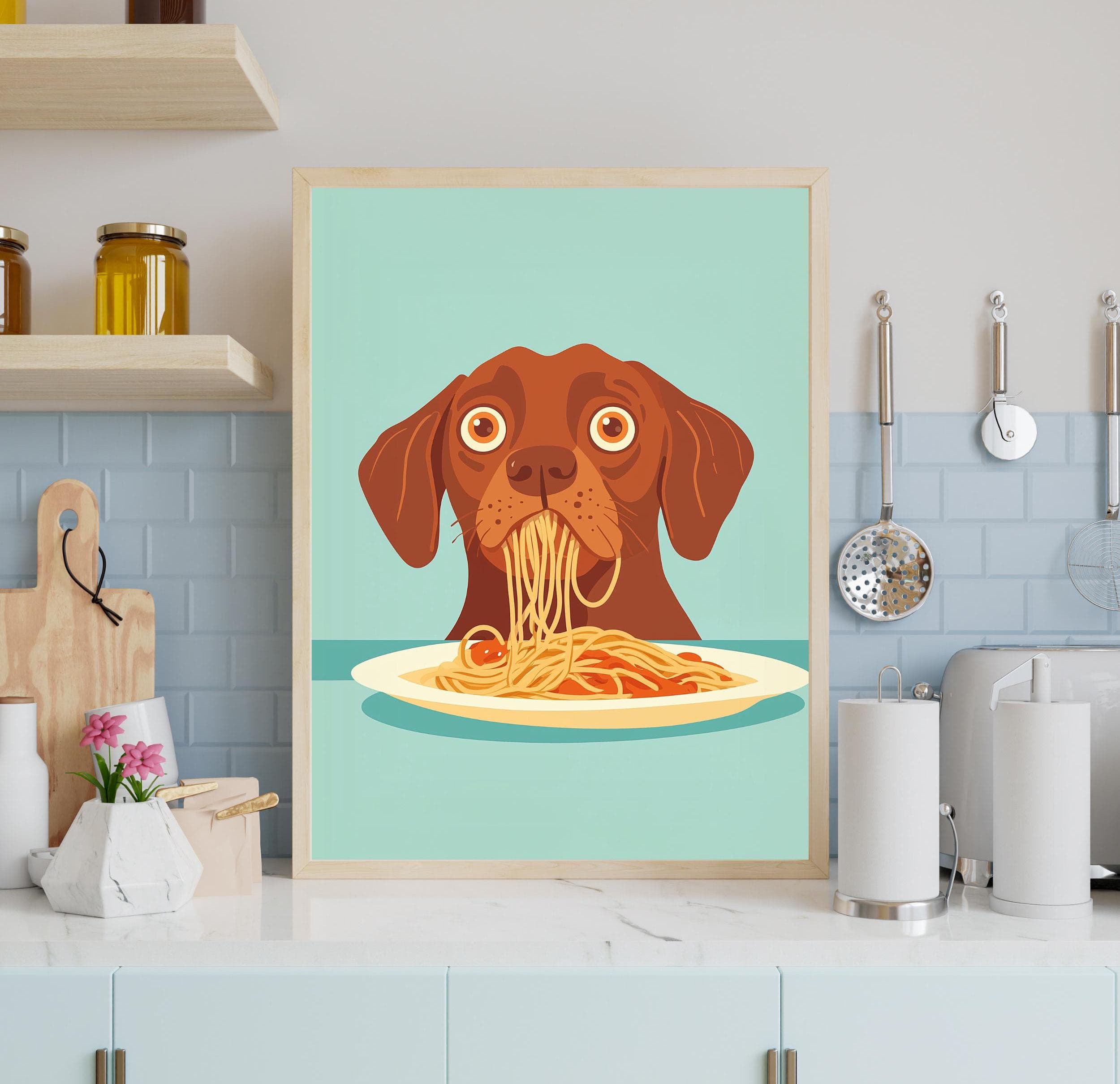 Brown Dog Spaghetti Art Print, Whimsical Dog Kitchen Decor, Brown Dog Pasta Print, Charming Dog Kitchen Print, Maximalist Dog Art, Dog Art - view 5