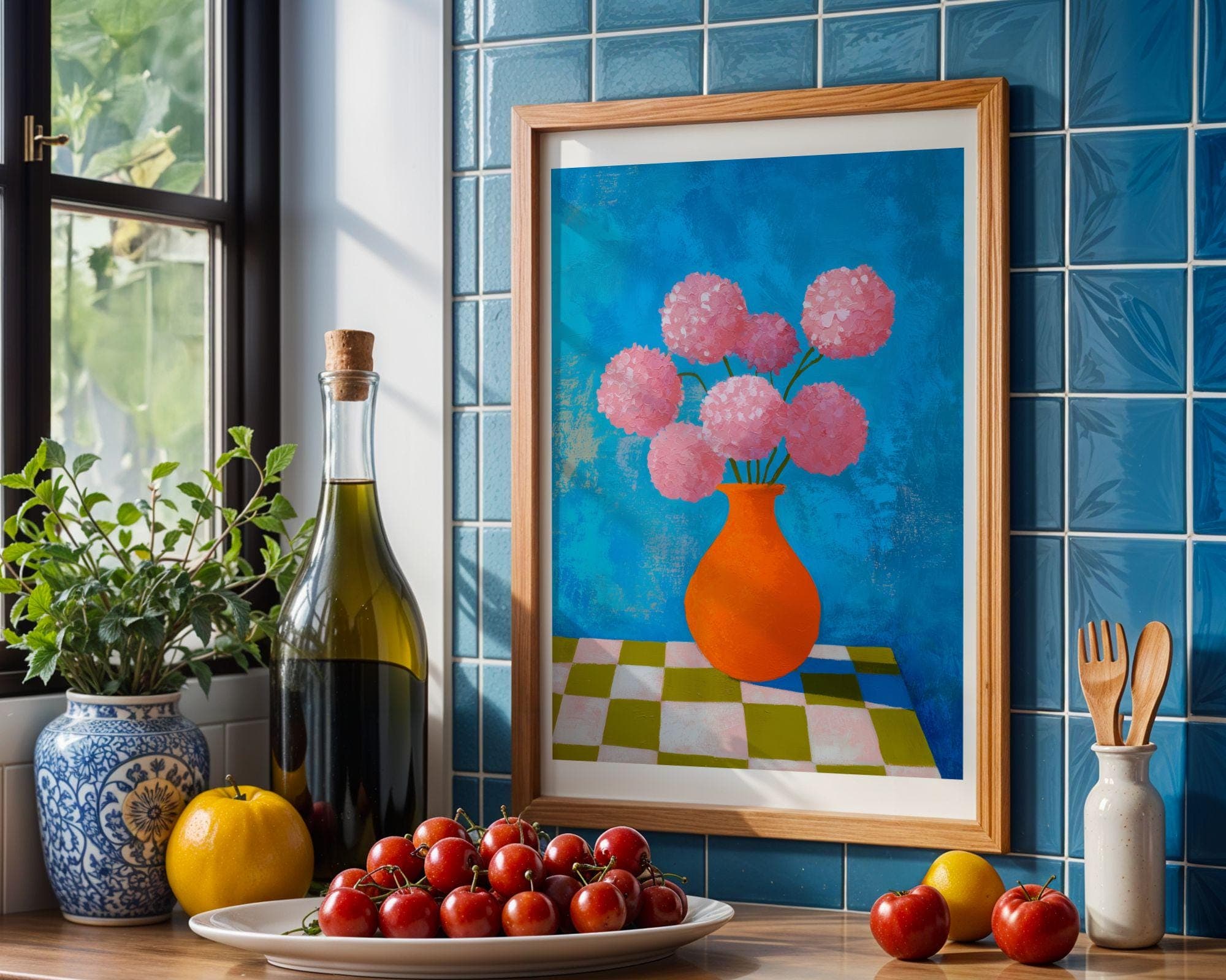 Modern Pink Flower Art Print – Bold Orange Vase Wall Decor – Colorful Floral Painting, Abstract Floral Art Print, Colorful Botanical Art - view 6