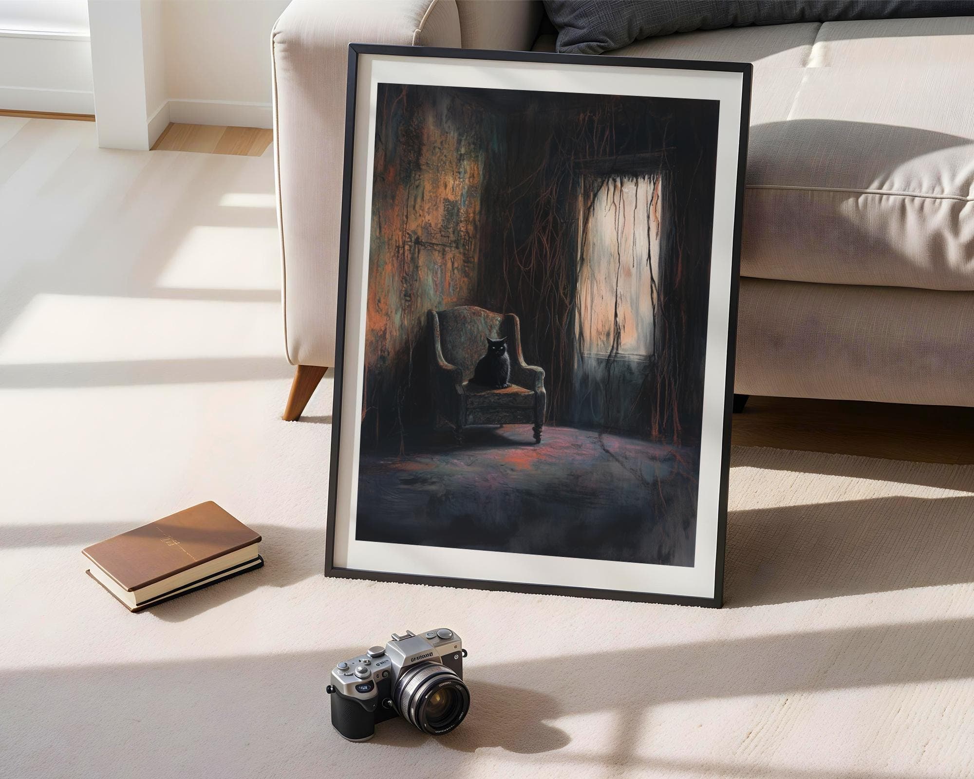 Gothic Black Cat Wall Art, Vintage Black Cat Wall Art, Mystical Cat and Moody Room Art, Moody Wall Art, Moody Digital Wall Art, Cat Poster - view 6