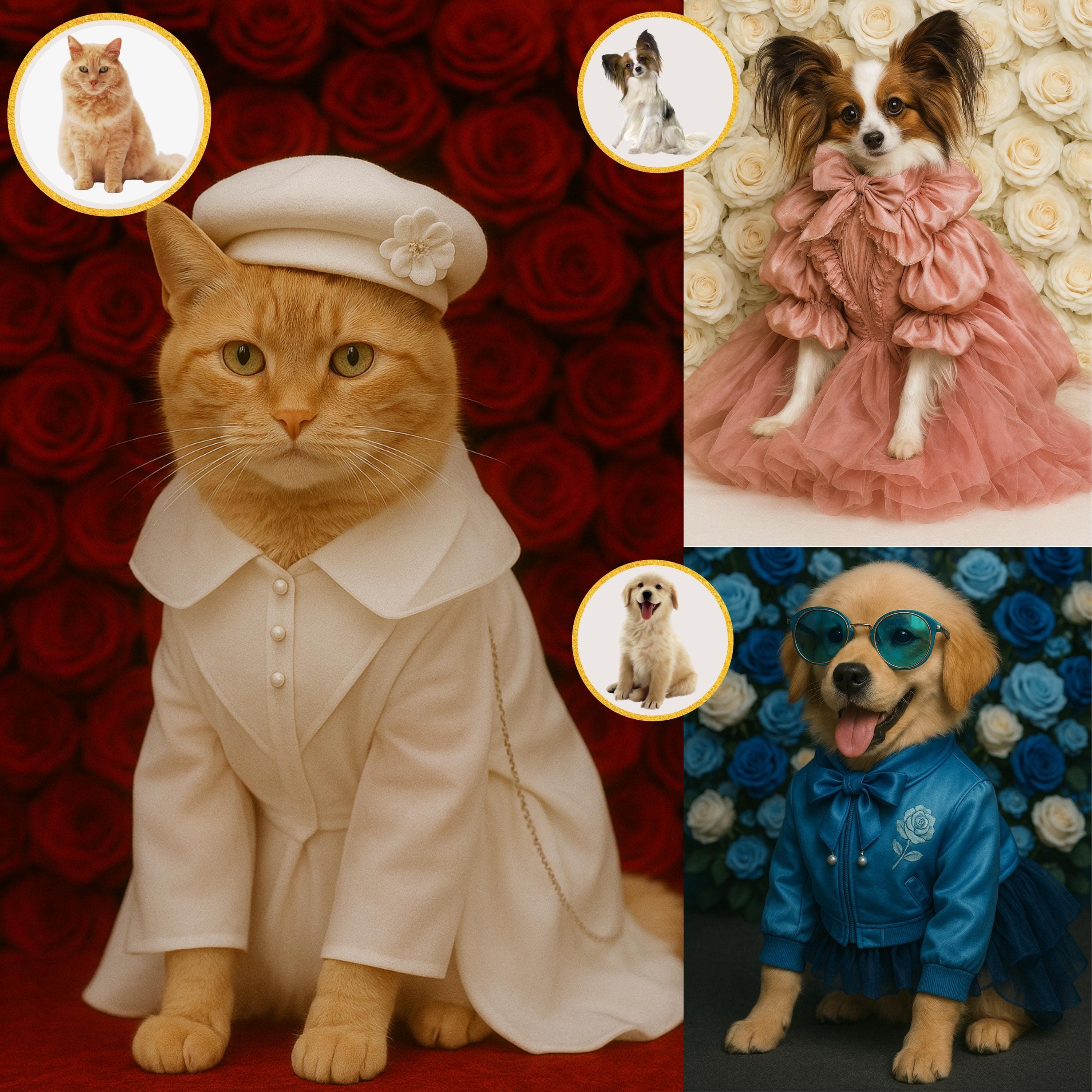 Customized Pet Art with Fashion Outfit, Custom Pet Portrait with Floral Background, Personalized Dog Print, Custom Floral Pet, Pet Painting - view 2