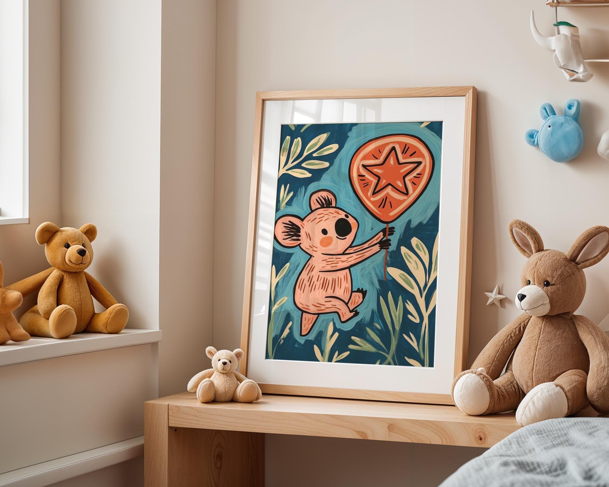 Koala Wall Art, Kids’ Room Decor, Koala Nursery Print, Colorful Wall Art for Kids, Woodland Nursery Print, Digital Download, Koala Poster - view 2