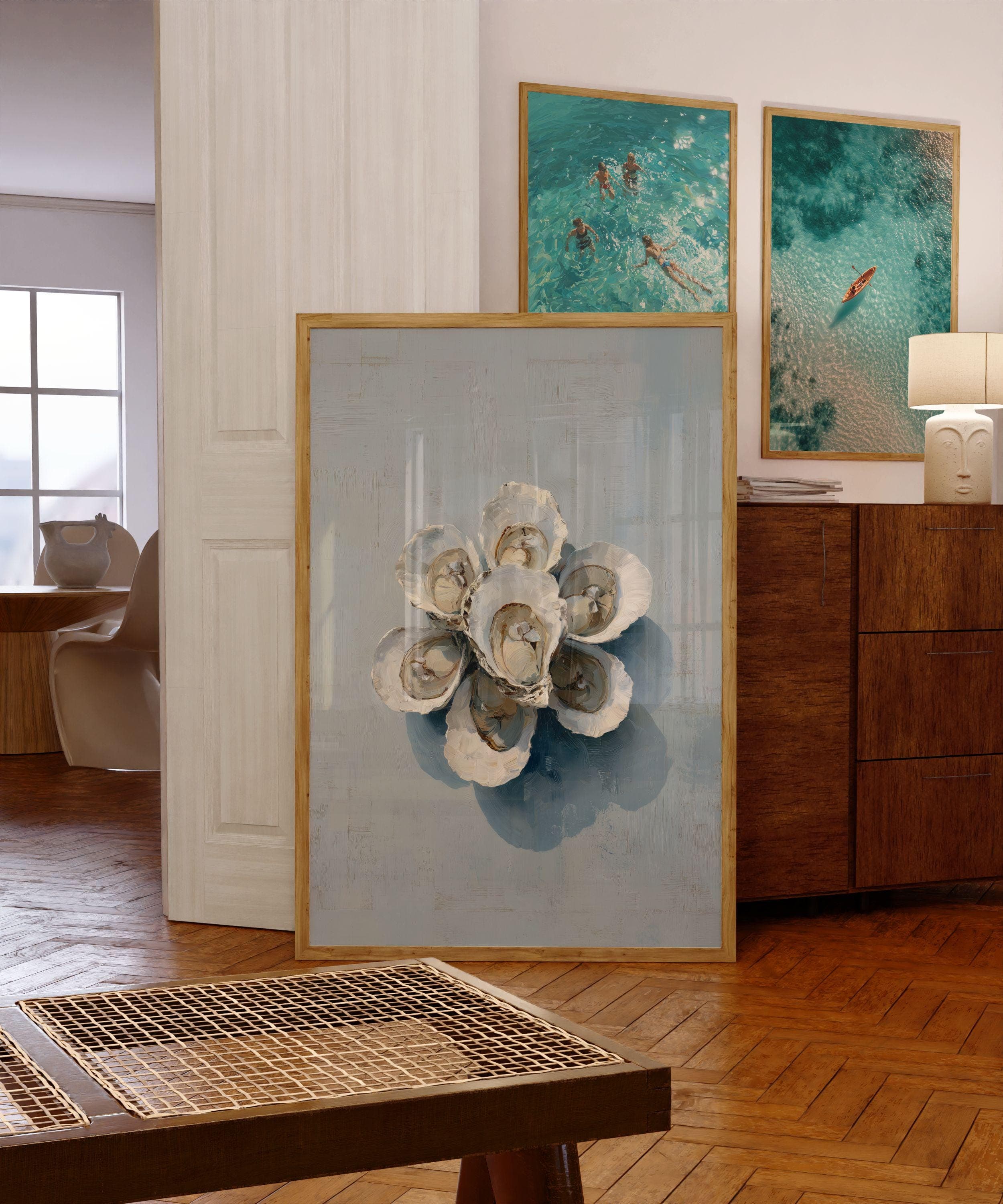 Oyster Wall Art Coastal Kitchen Decor Seafood Painting, Oyster Shell Coastal Wall Art Print, Seafood Kitchen Decor, Dining Room Art